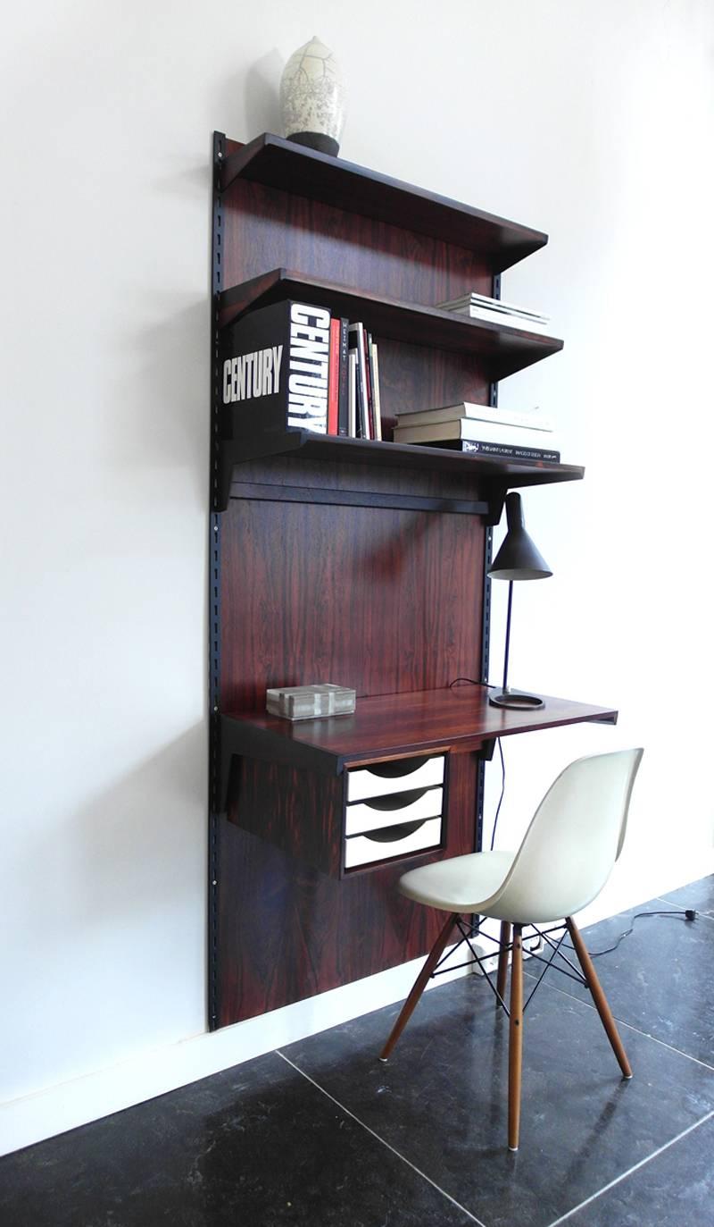 Mid-20th Century Rosewood wall-mounted shelving unit with desk by Kai Kristiansen for FM Møbler