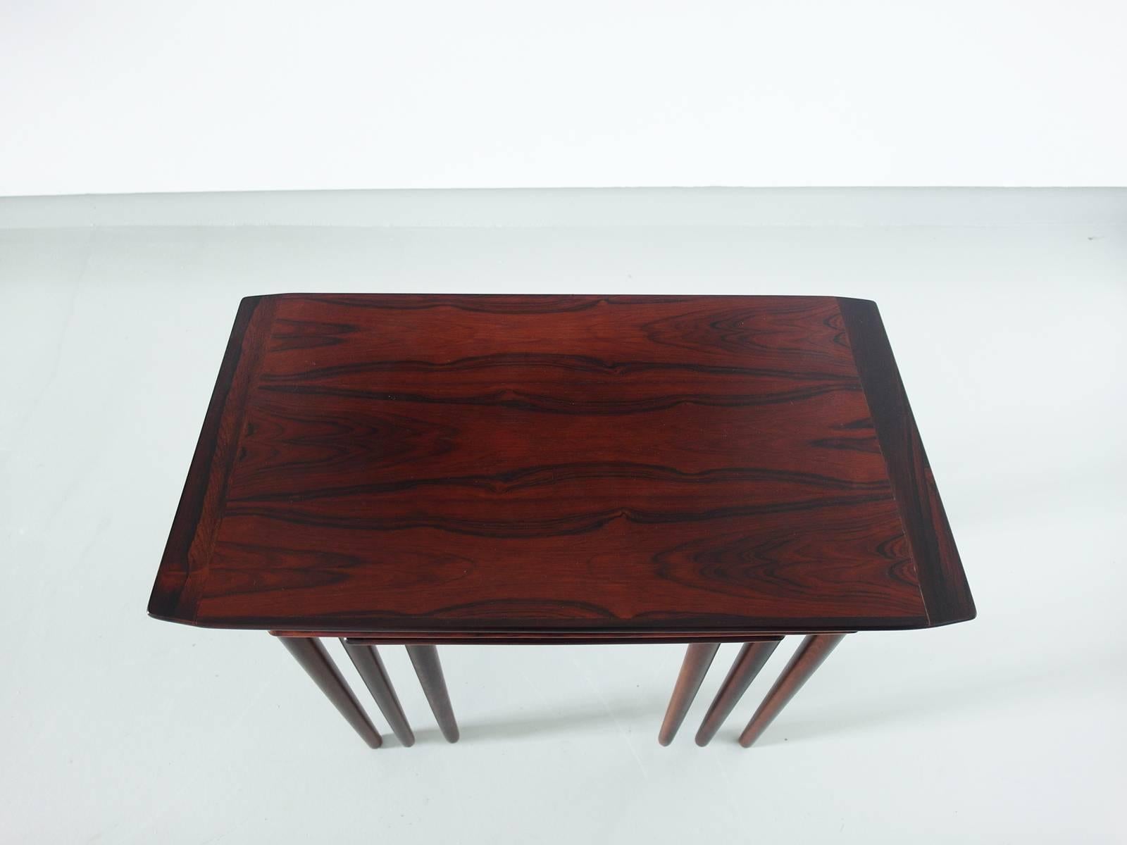 Elegant Set of three Rosewood Nesting Tables by Gustav Bahus, Norway, 1960s In Excellent Condition In Woudrichem, NL
