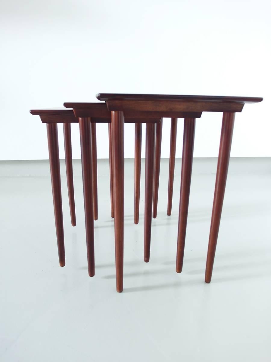 Elegant Set of three Rosewood Nesting Tables by Gustav Bahus, Norway, 1960s 3