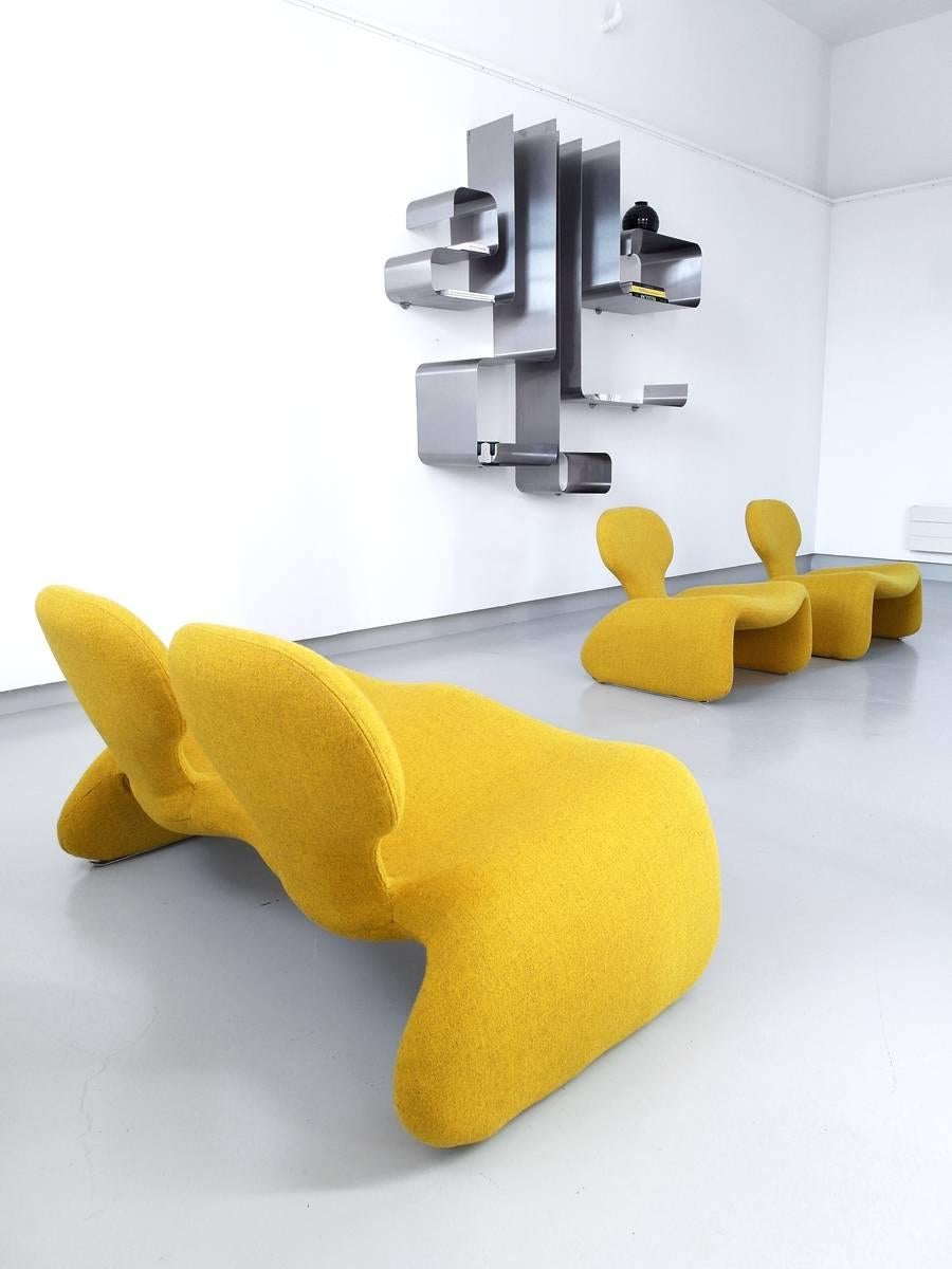 French Yellow Djinn Settee Sofa by Olivier Mourgue, 1965 Airborne, Stanley Kubrick