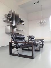 Pair of Brutalist Lounge Chairs by Sonja Wasseur in Oak and Leather, 1970