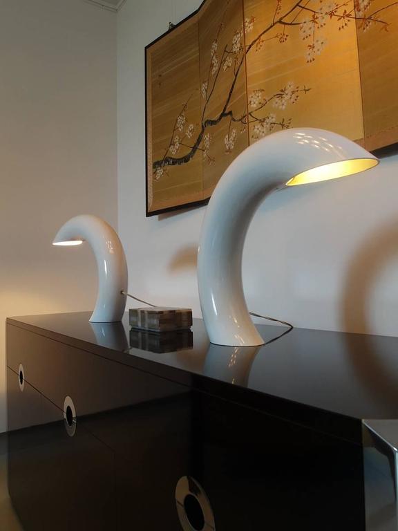Pair of Sculptural White Table Lamps by Frydman, France, 1960 at 1stDibs