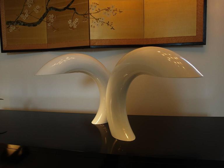 Pair of Sculptural White Table Lamps by Frydman, France, 1960 at 1stDibs