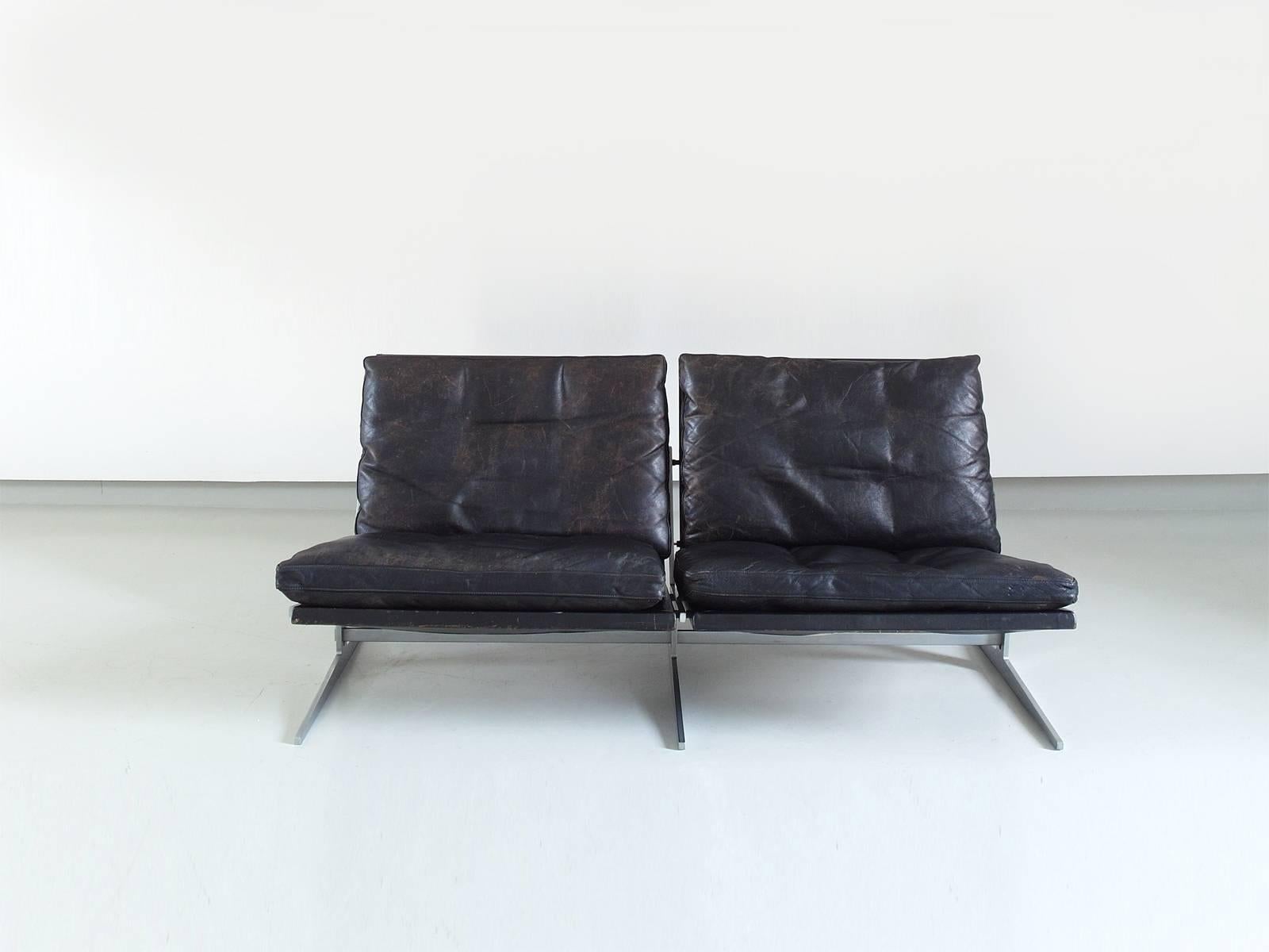 Fabricius and Kastholm Black Leather Two-Seat Sofa for Bo-Ex, Denmark, 1962 1