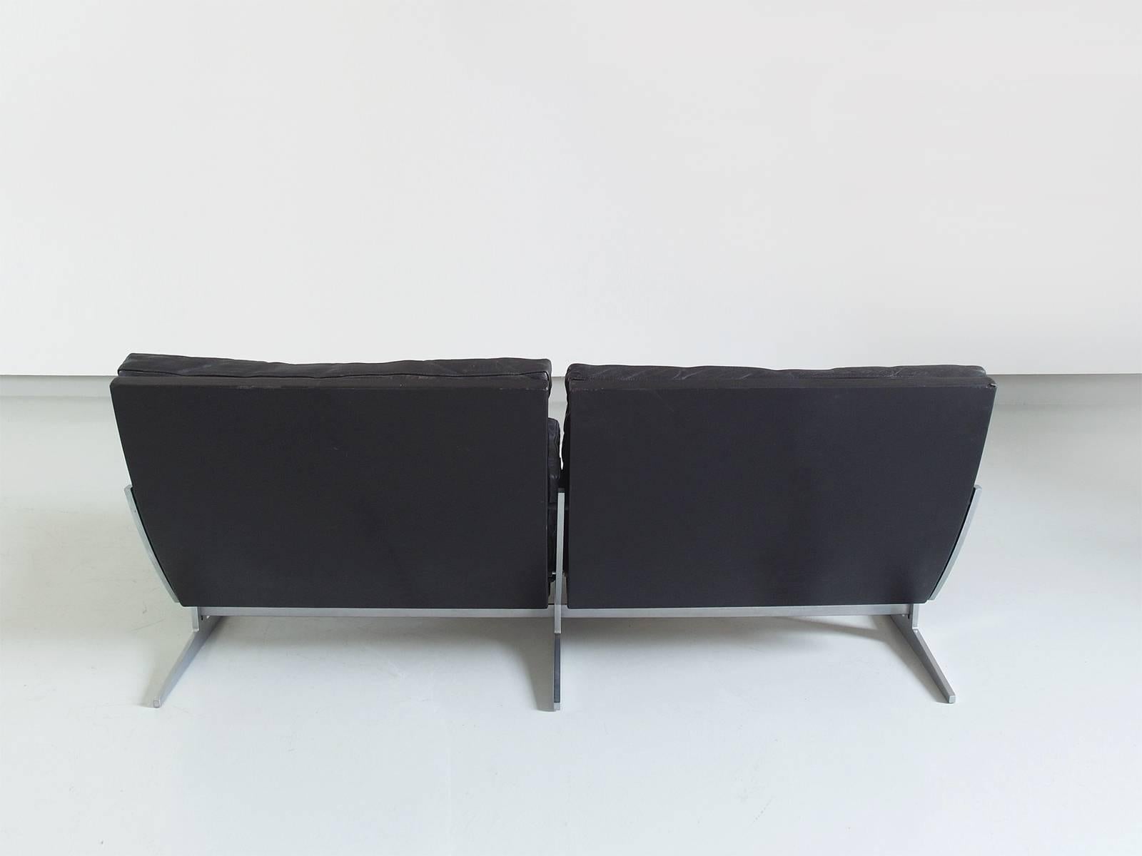 Fabricius and Kastholm Black Leather Two-Seat Sofa for Bo-Ex, Denmark, 1962 In Good Condition In Woudrichem, NL
