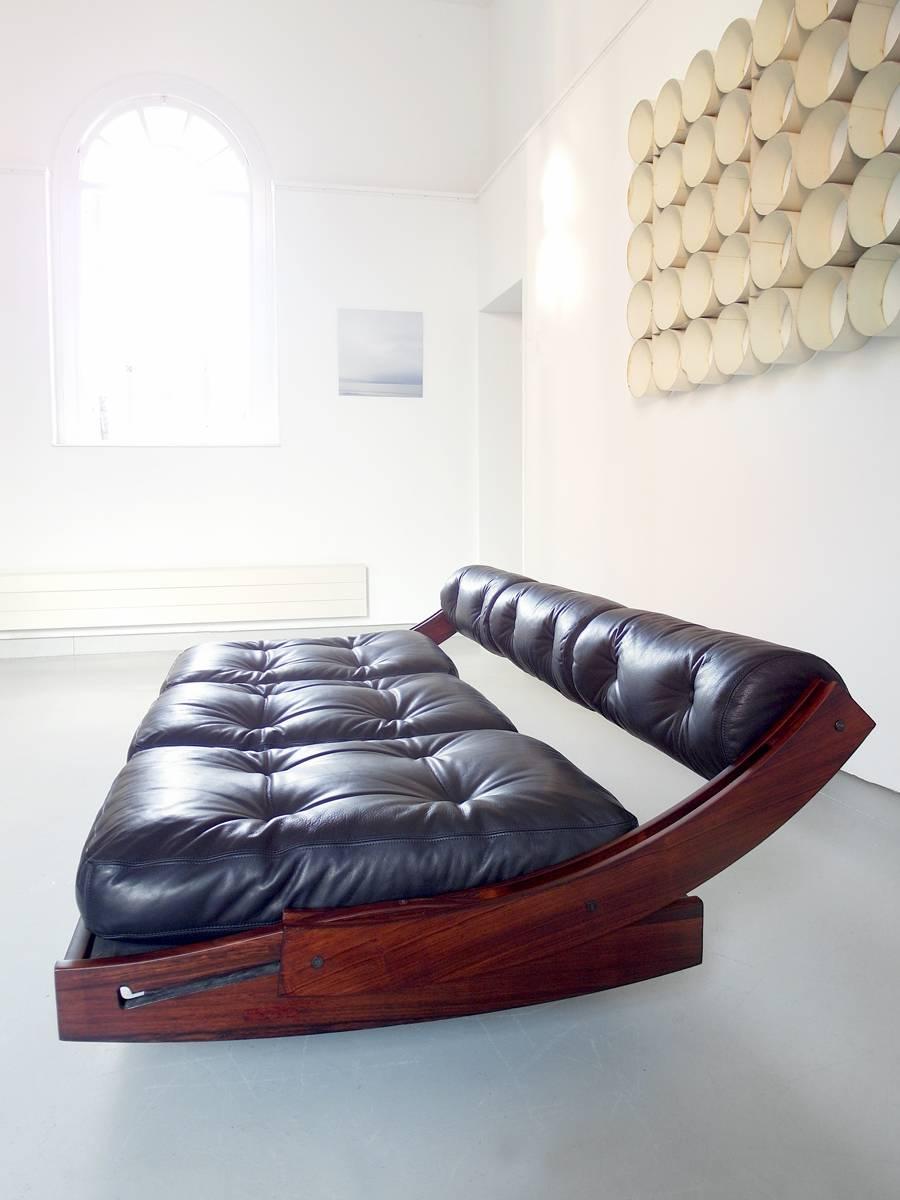 Mid-Century Modern Gianni Songia Black Leather Daybed Sofa Model GS-195 for Sormani, Italy, 1963