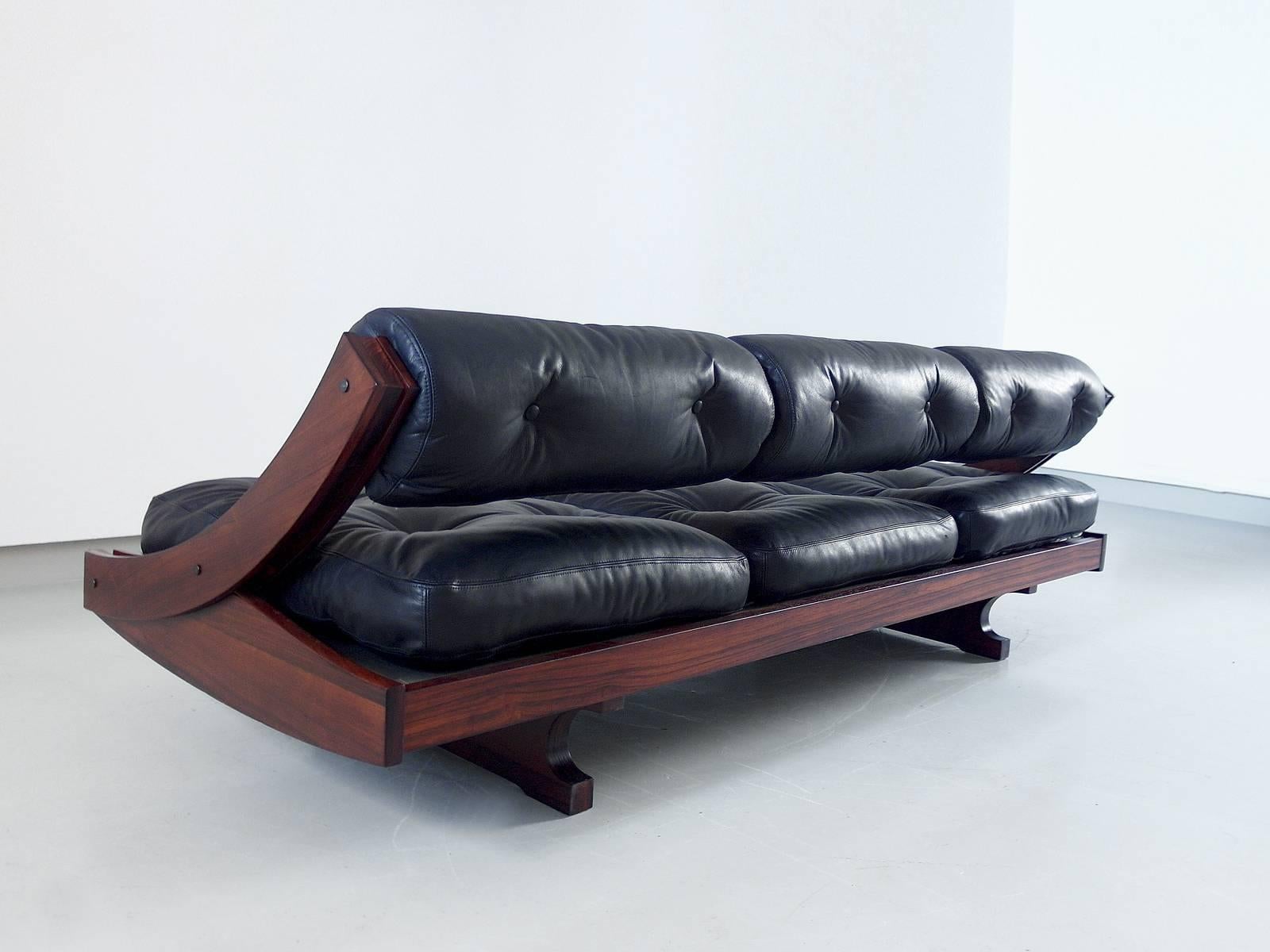 Italian Gianni Songia Black Leather Daybed Sofa Model GS-195 for Sormani, Italy, 1963