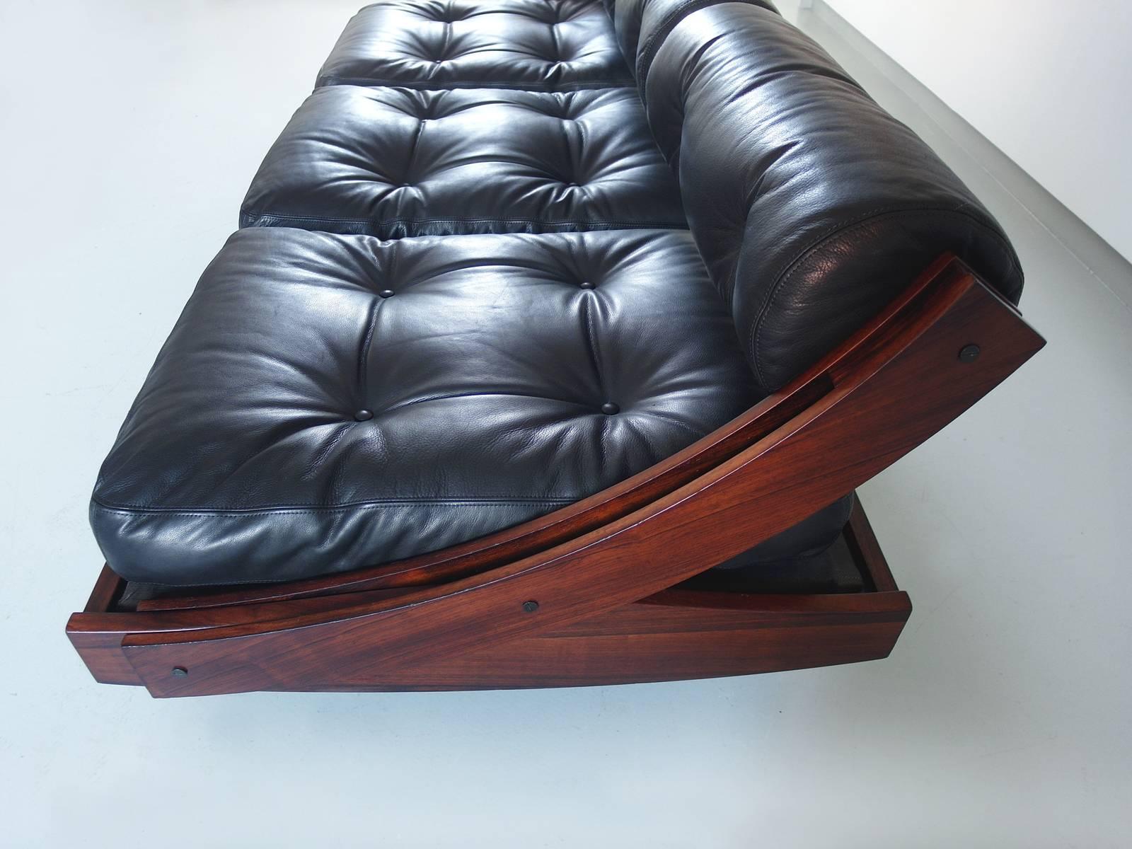 Gianni Songia Black Leather Daybed Sofa Model GS-195 for Sormani, Italy, 1963 In Excellent Condition In Woudrichem, NL