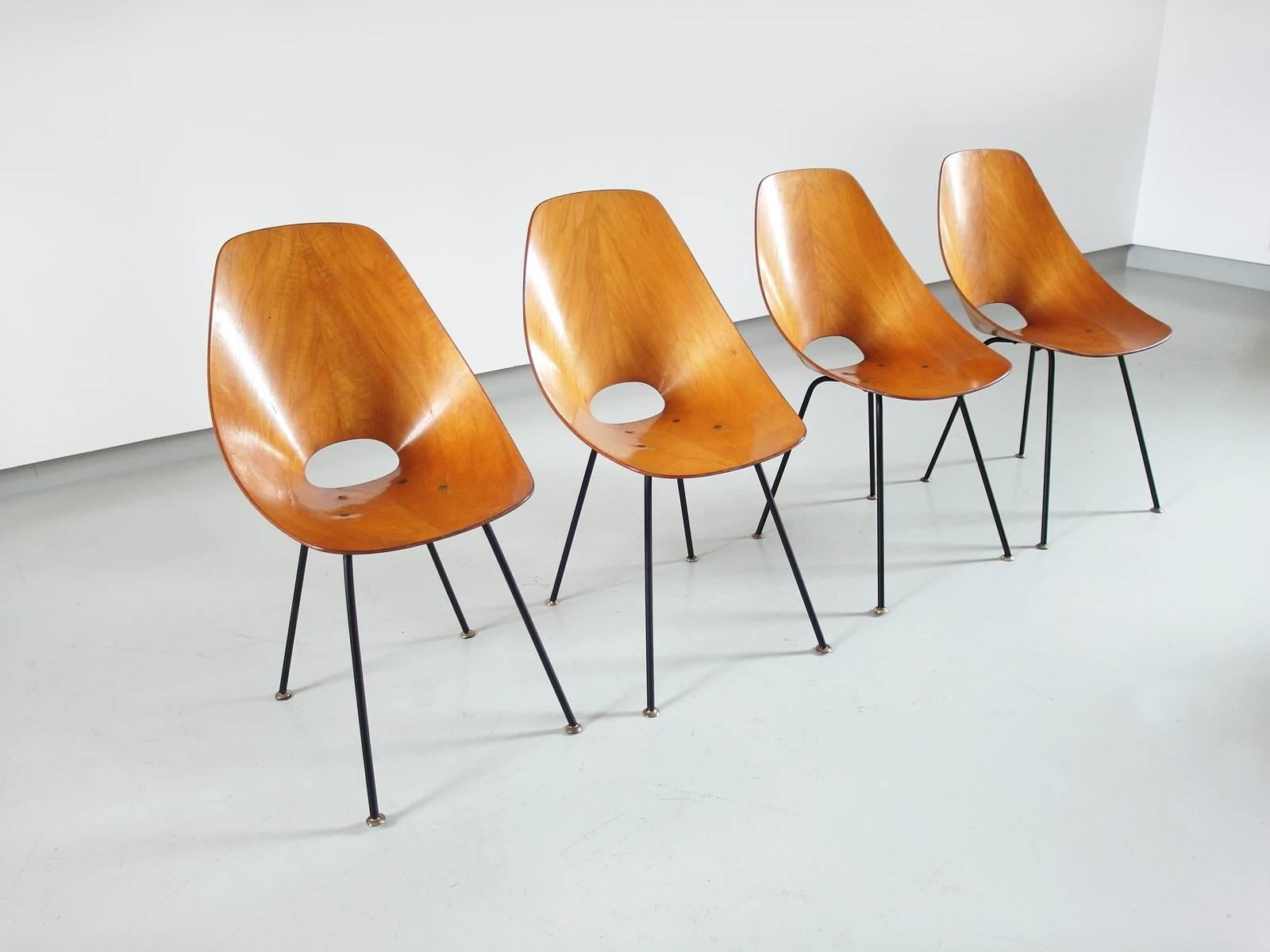 Mid-Century Modern Vittorio Nobili Set of Four Medea Dining Chairs for Tagliabue, Italy, 1955