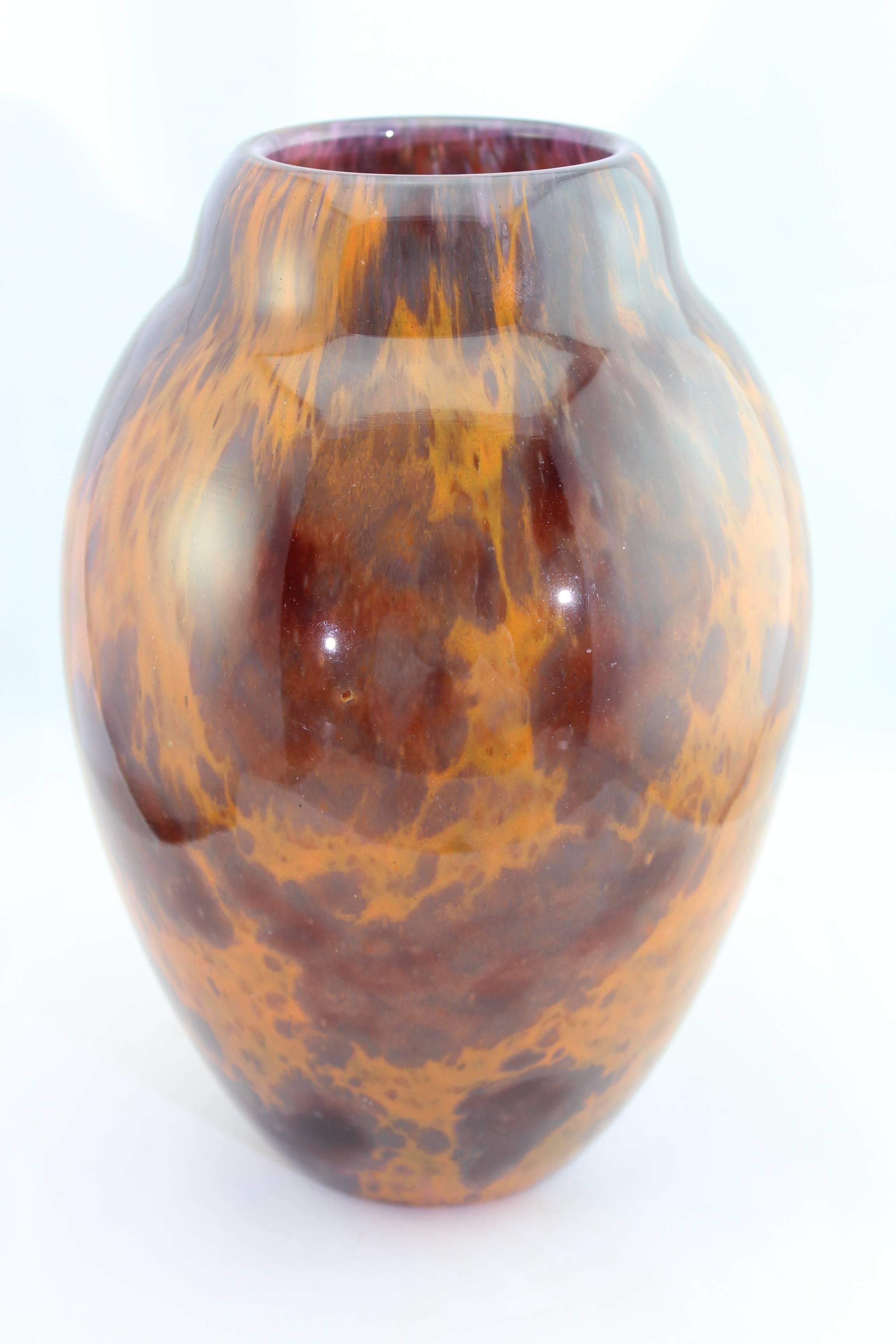 Fat Charles Schneider Art Deco Glass Vase, le verre Francais, Charder circa 1925. Marks: 