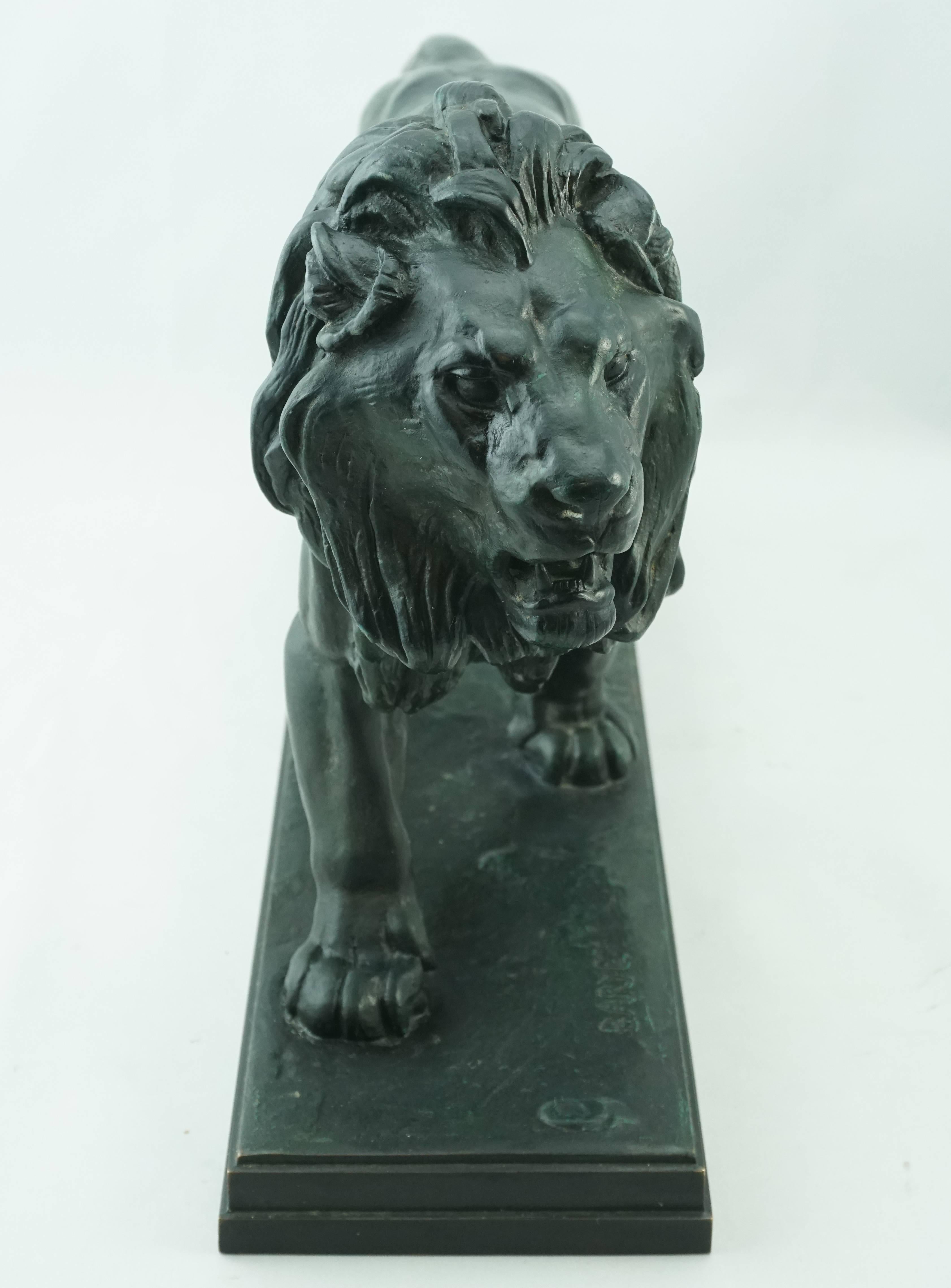 Beaux Arts Antoine-Louis Barye Bronze Striding Lion Barbedienne, circa 1880