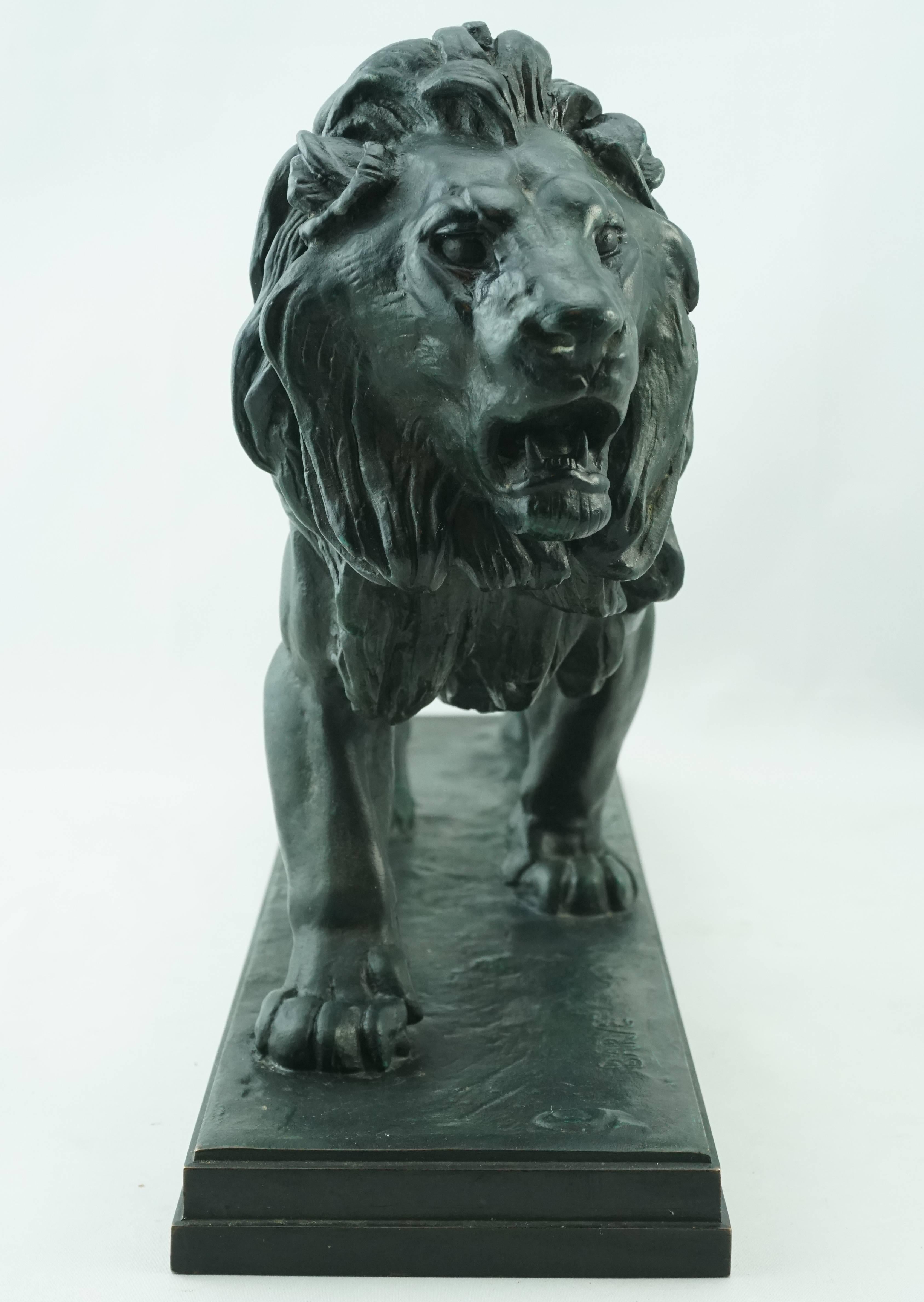 French Antoine-Louis Barye Bronze Striding Lion Barbedienne, circa 1880
