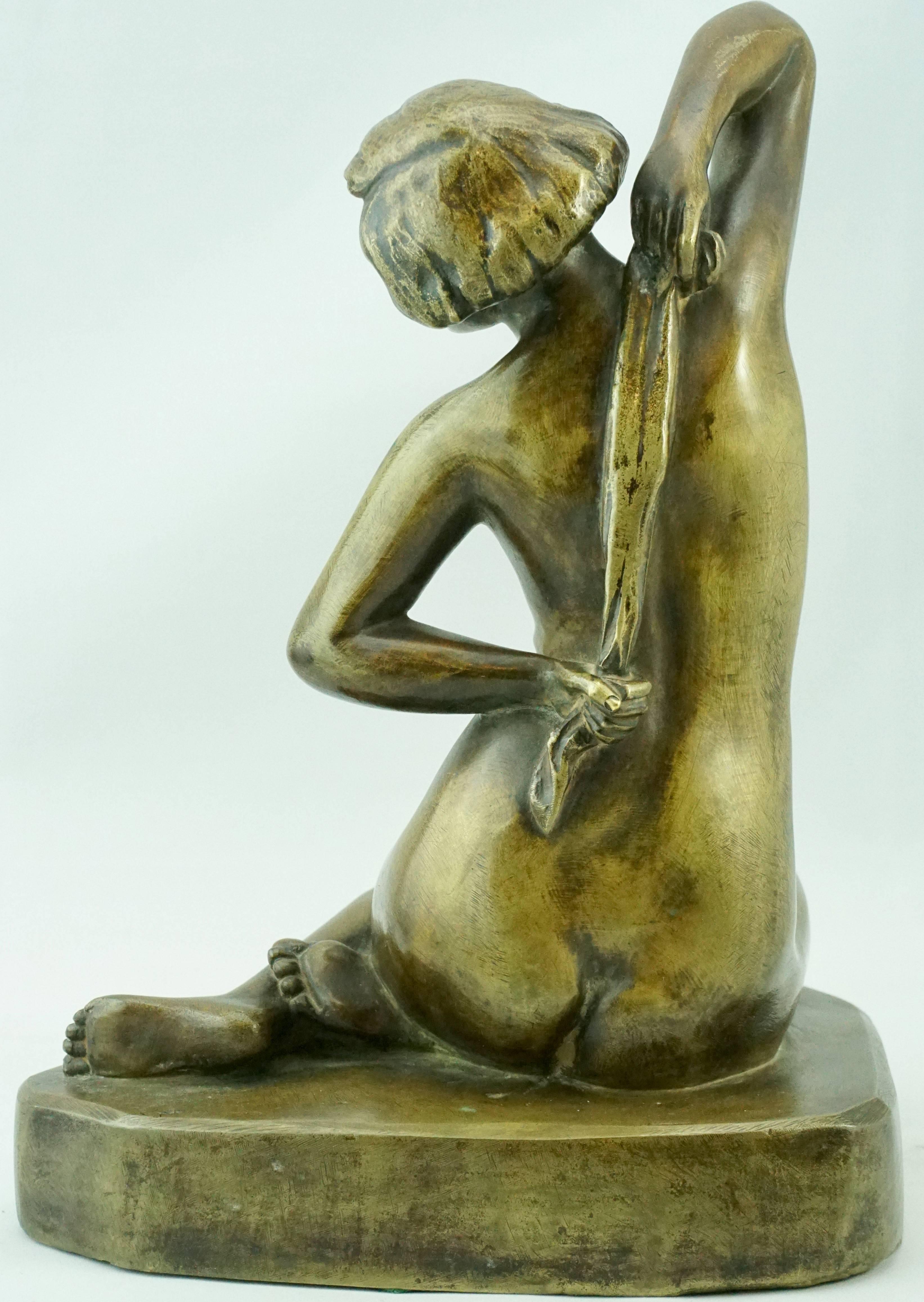 Charming French Art Deco Bronze Nude by F. Trinque, 1930 In Good Condition In Dallas, TX