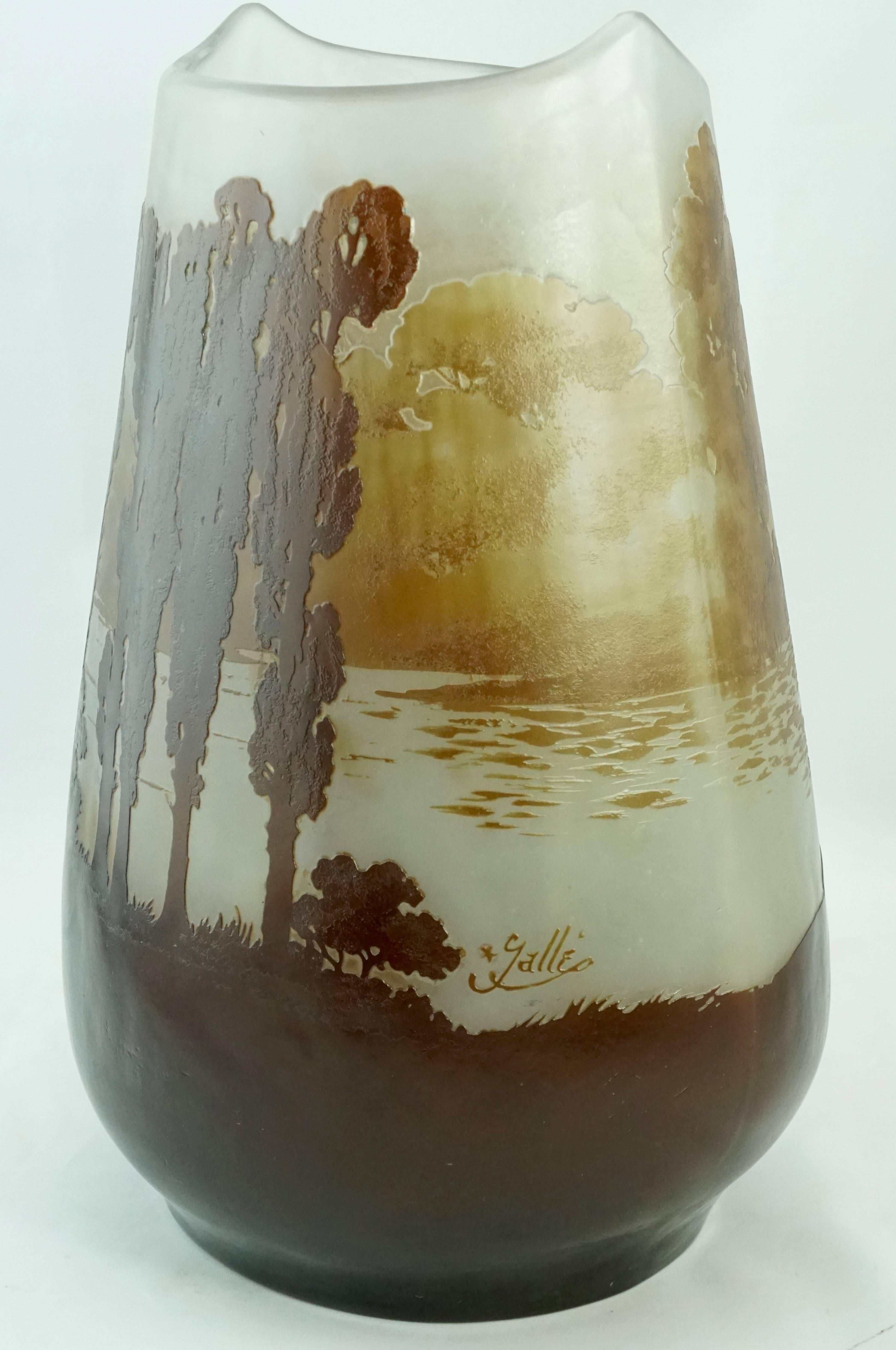 French Monumental Emile Galle Lake and Forest Scenic Cameo Vase