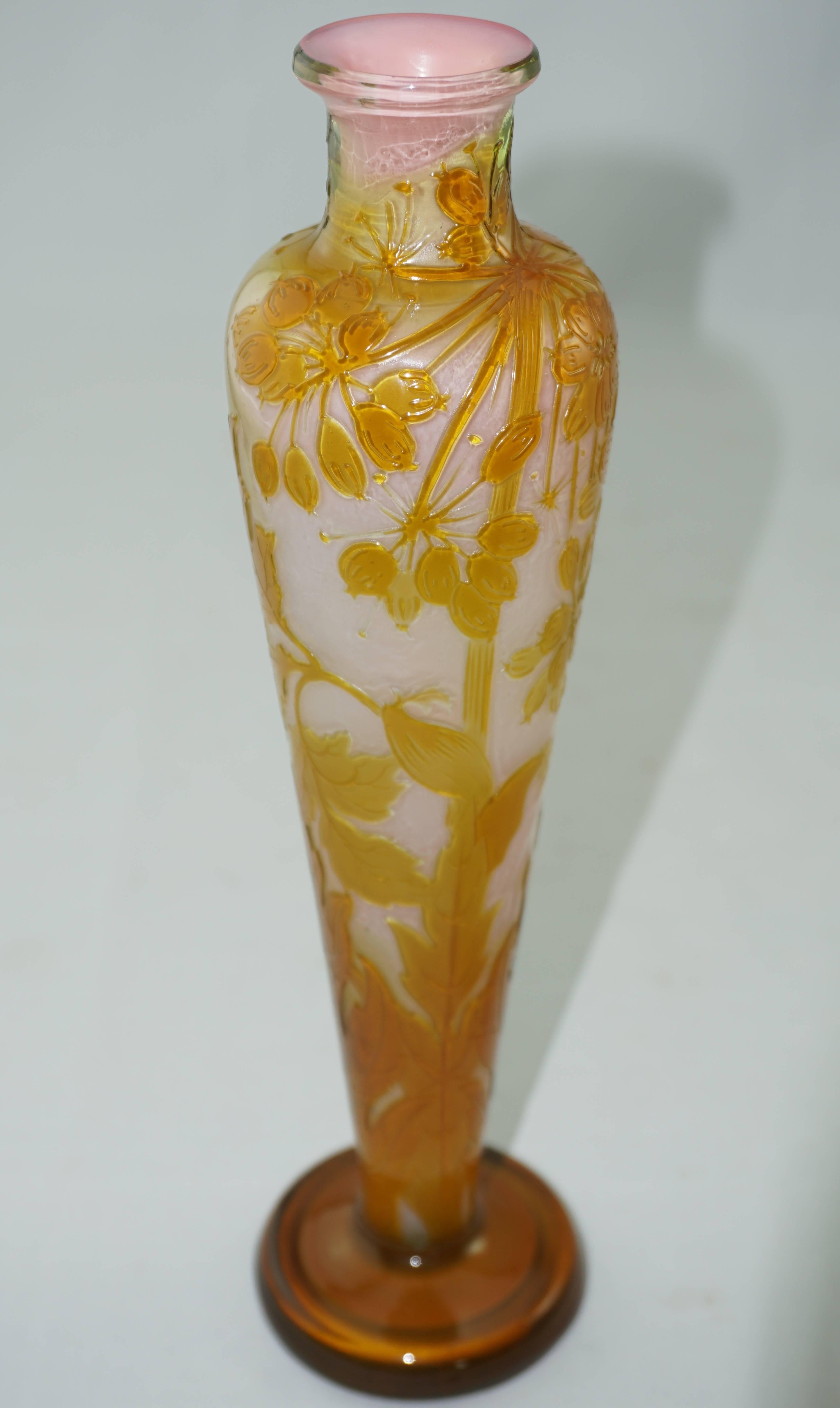 French Emile Galle Early Fire Polished Art Nouveau Cameo Vase