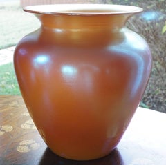 Durand Irredescent Art Deco Orange and Gold Glass Vase