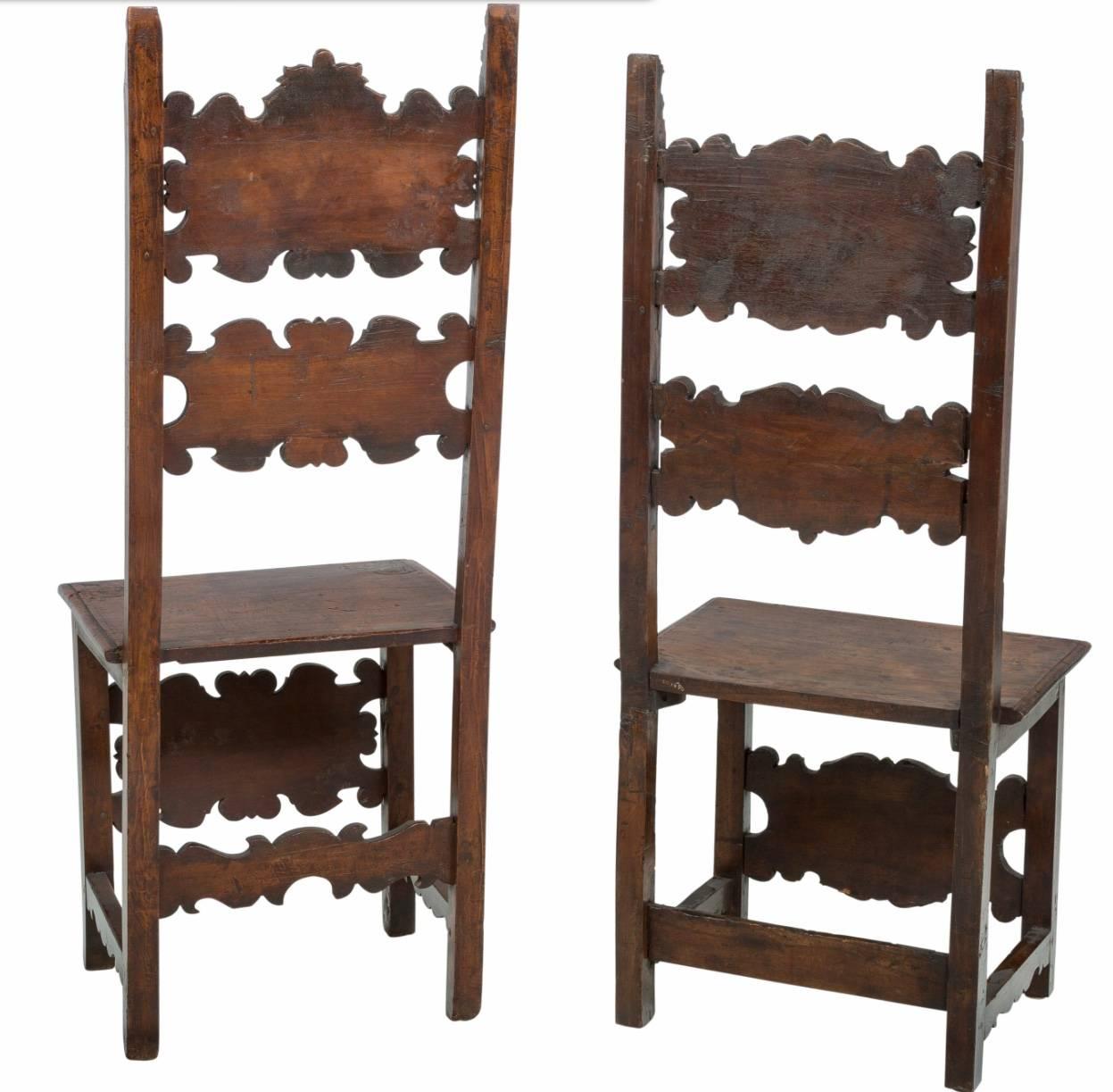 Renaissance Revival 17th Century Pair of Lombardian Italian Swiss Carved Chairs