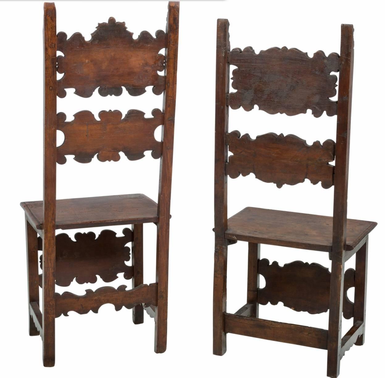 Renaissance Revival 17th Century Pair of Lombardian Italian Swiss Carved Chairs For Sale