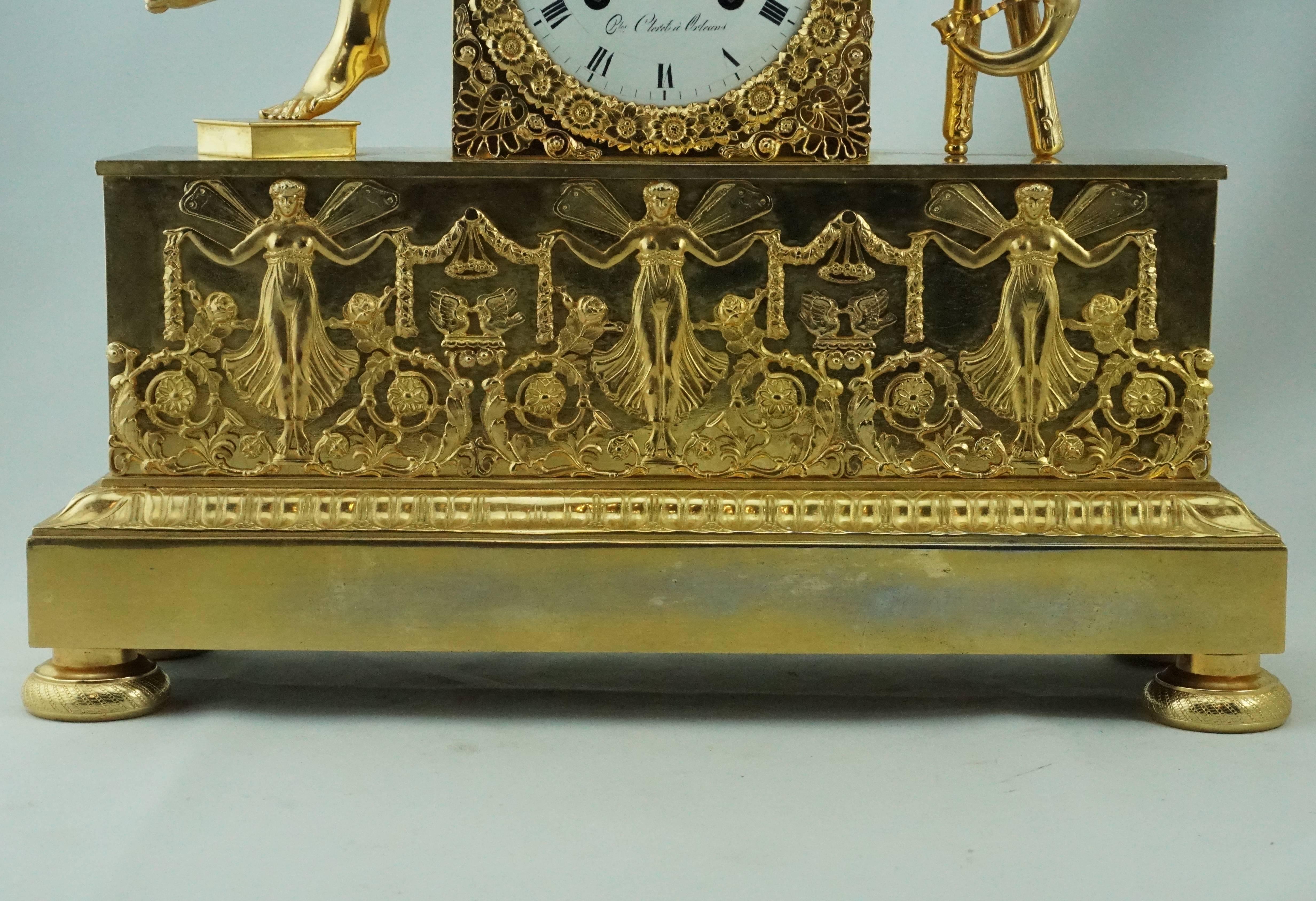 Cast French Empire Gilt Ormolu Mantle Clock, circa 1800