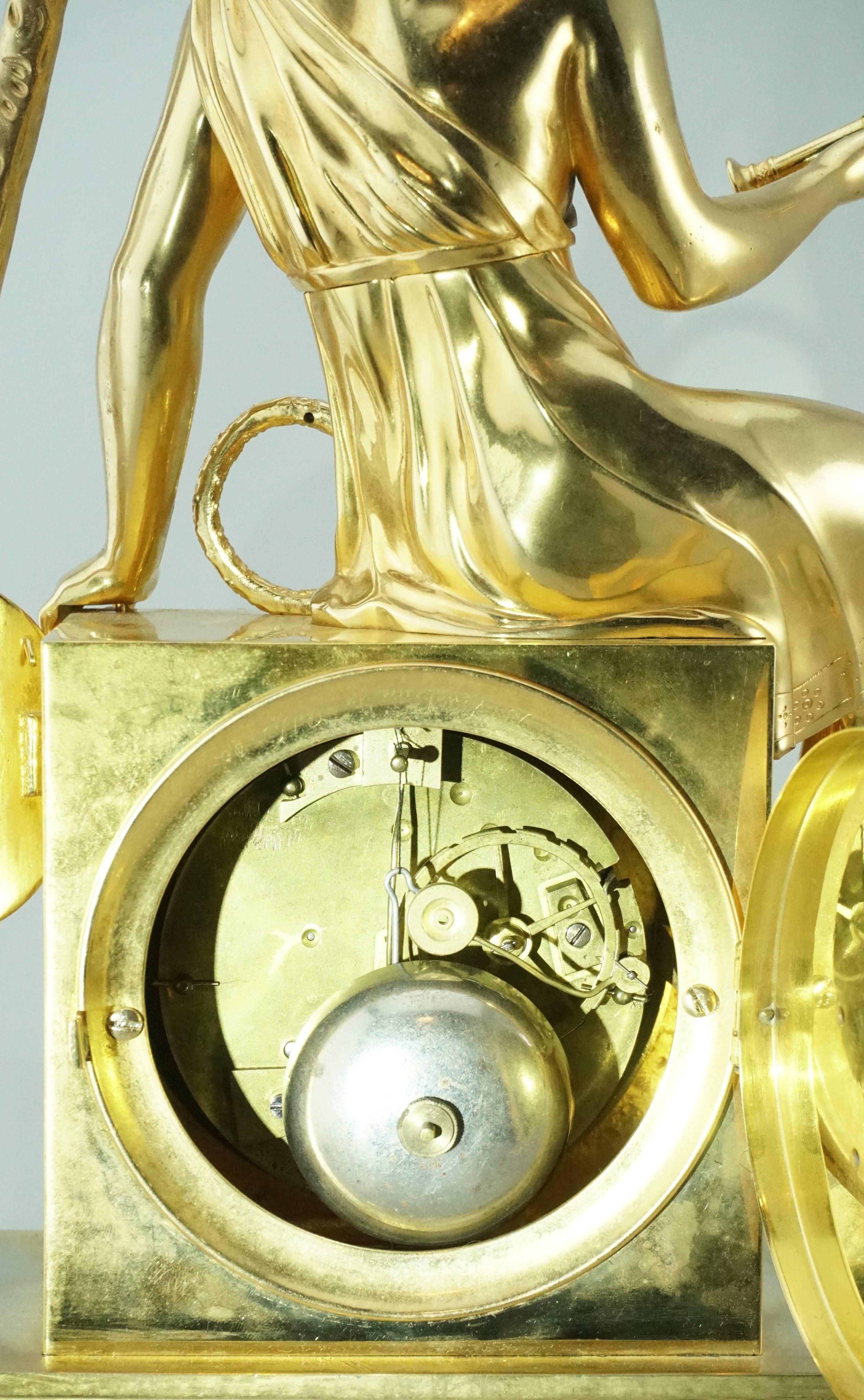 French Empire Gilt Ormolu Mantle Clock, circa 1800 1