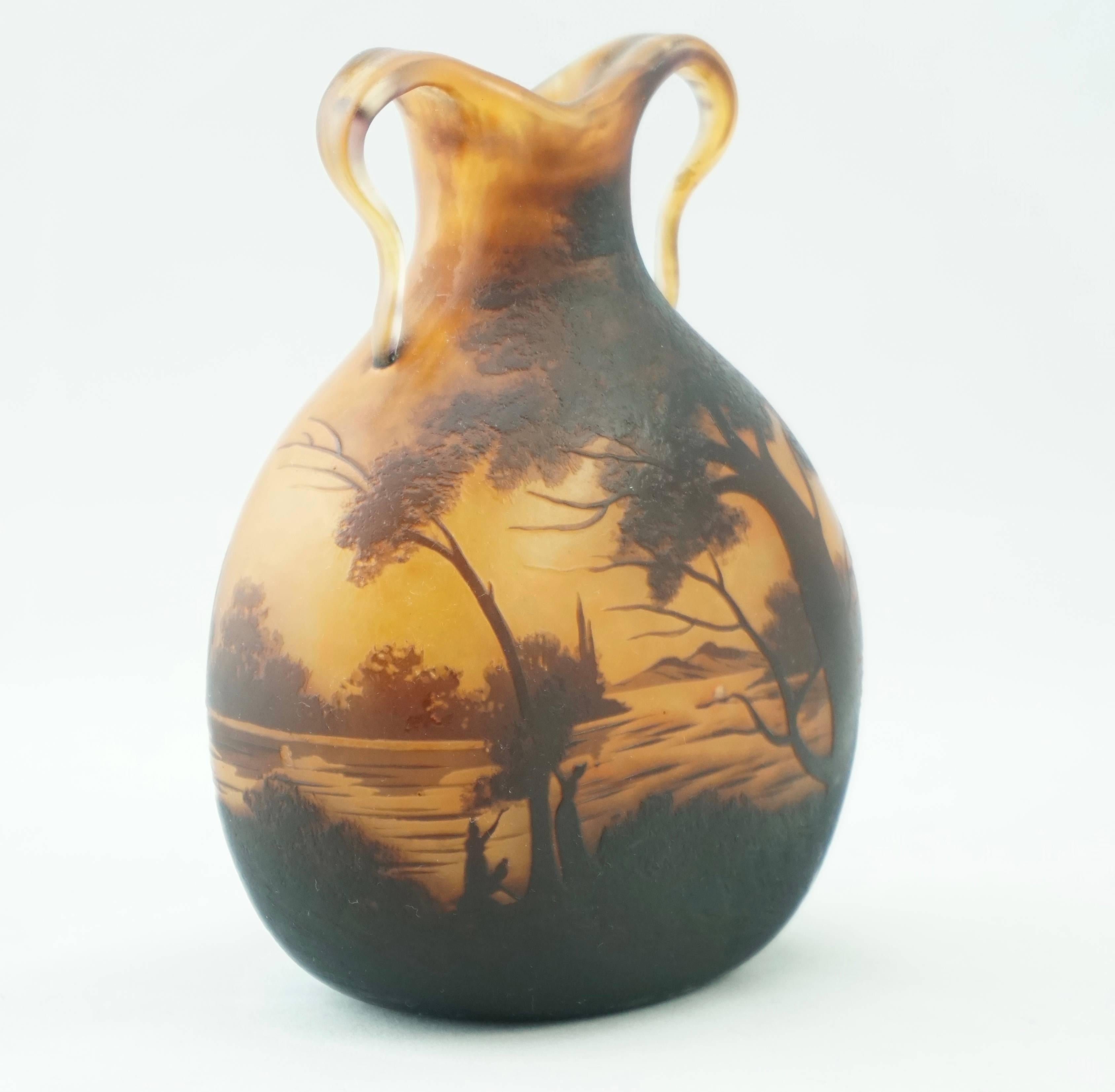 Art Nouveau Muller Freres Luneville Cameo Landscape vase 1900 For Sale