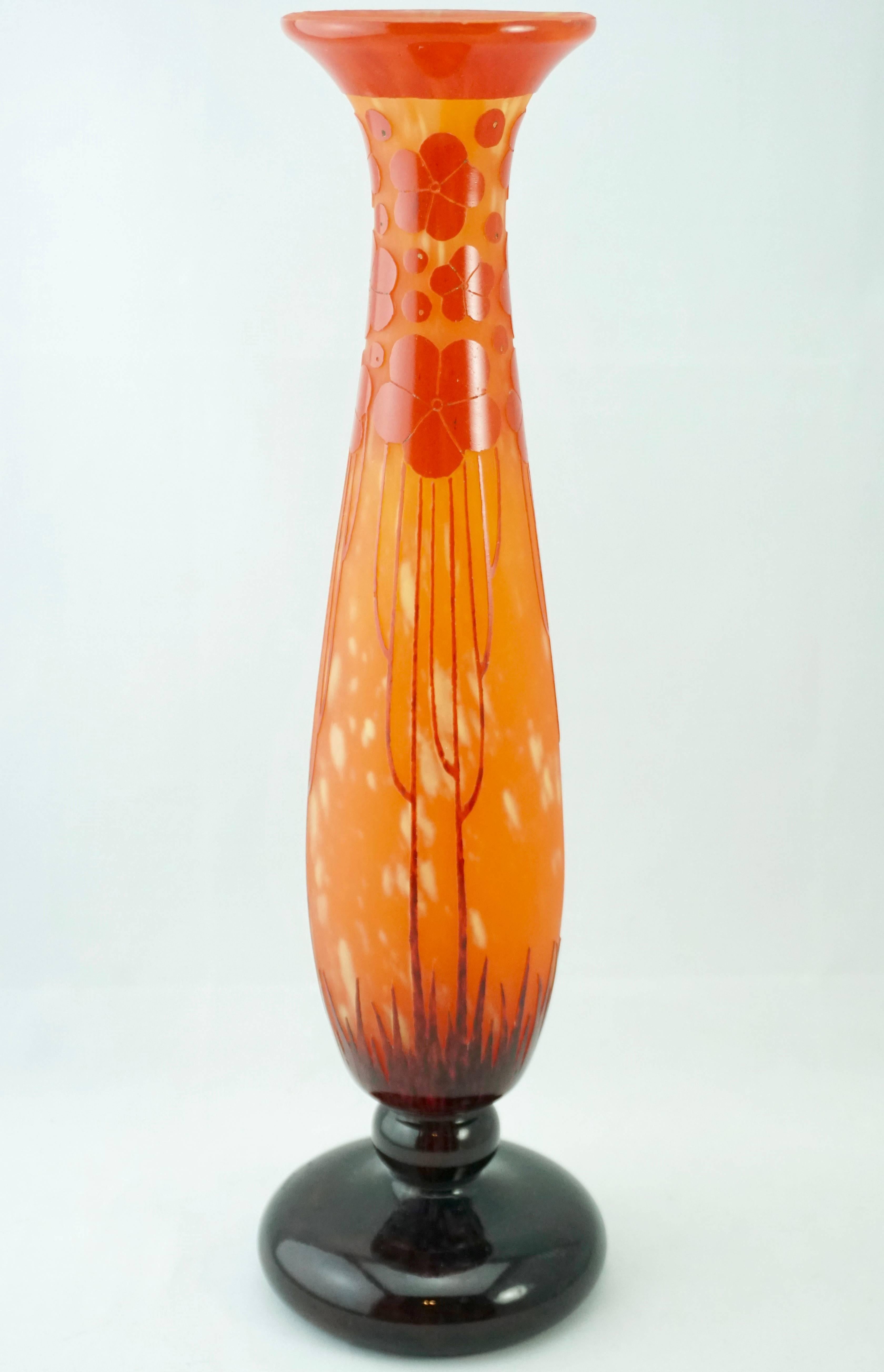 Art Deco Charles Schneider Le Verre Francais Cardemines Red Cameo Vase For Sale