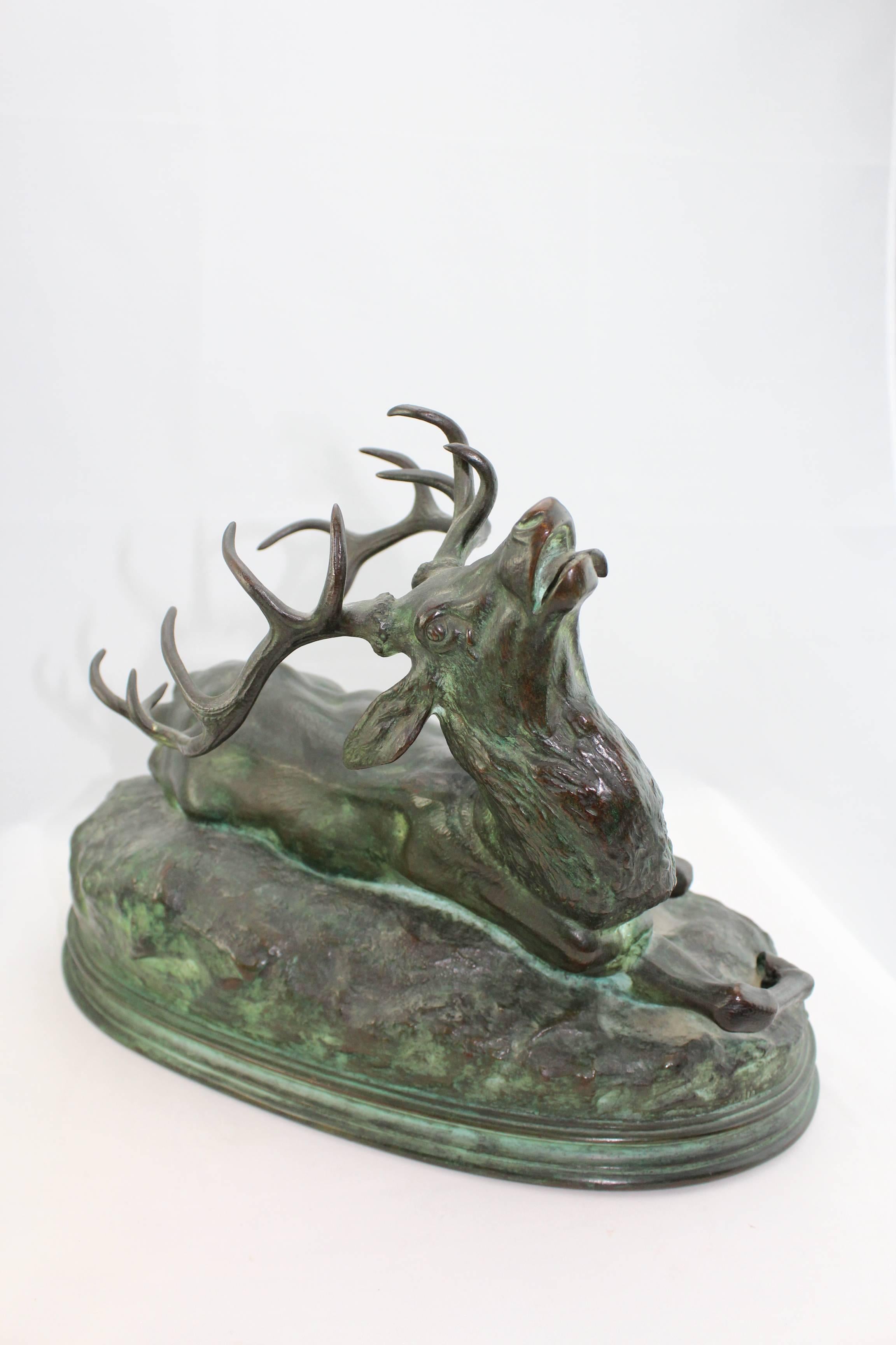 Cast Louis Vidal, Bronze of a Wounded Stag, Barye, circa 1863