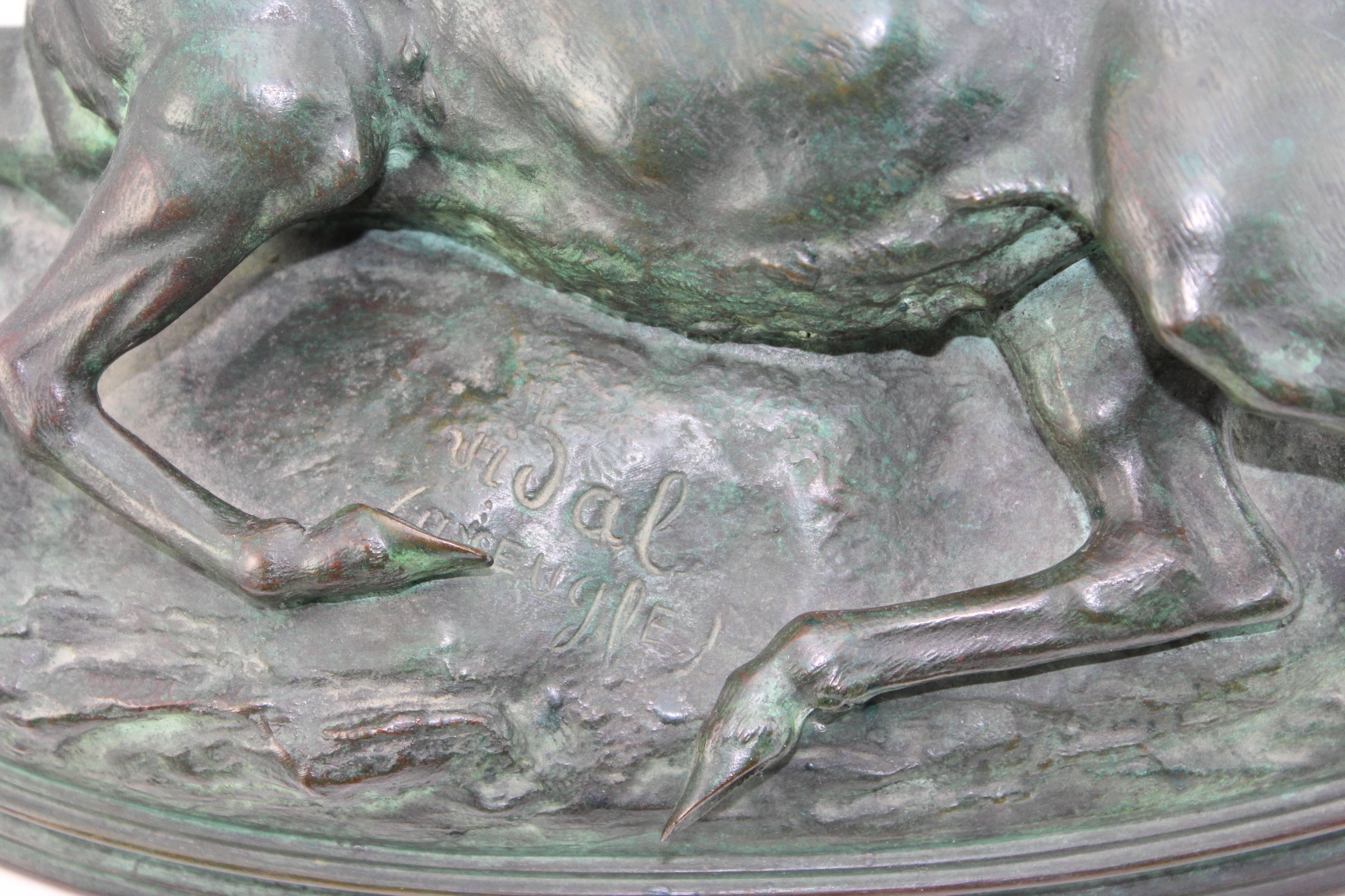 Louis Vidal, Bronze of a Wounded Stag, Barye, circa 1863 In Good Condition In Dallas, TX
