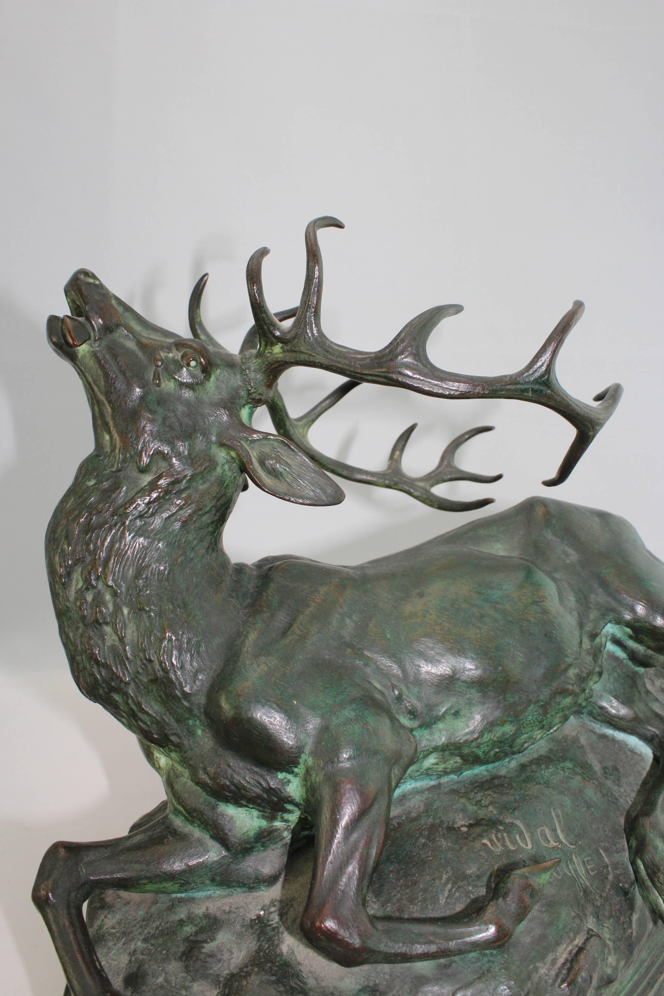 Mid-19th Century Louis Vidal, Bronze of a Wounded Stag, Barye, circa 1863