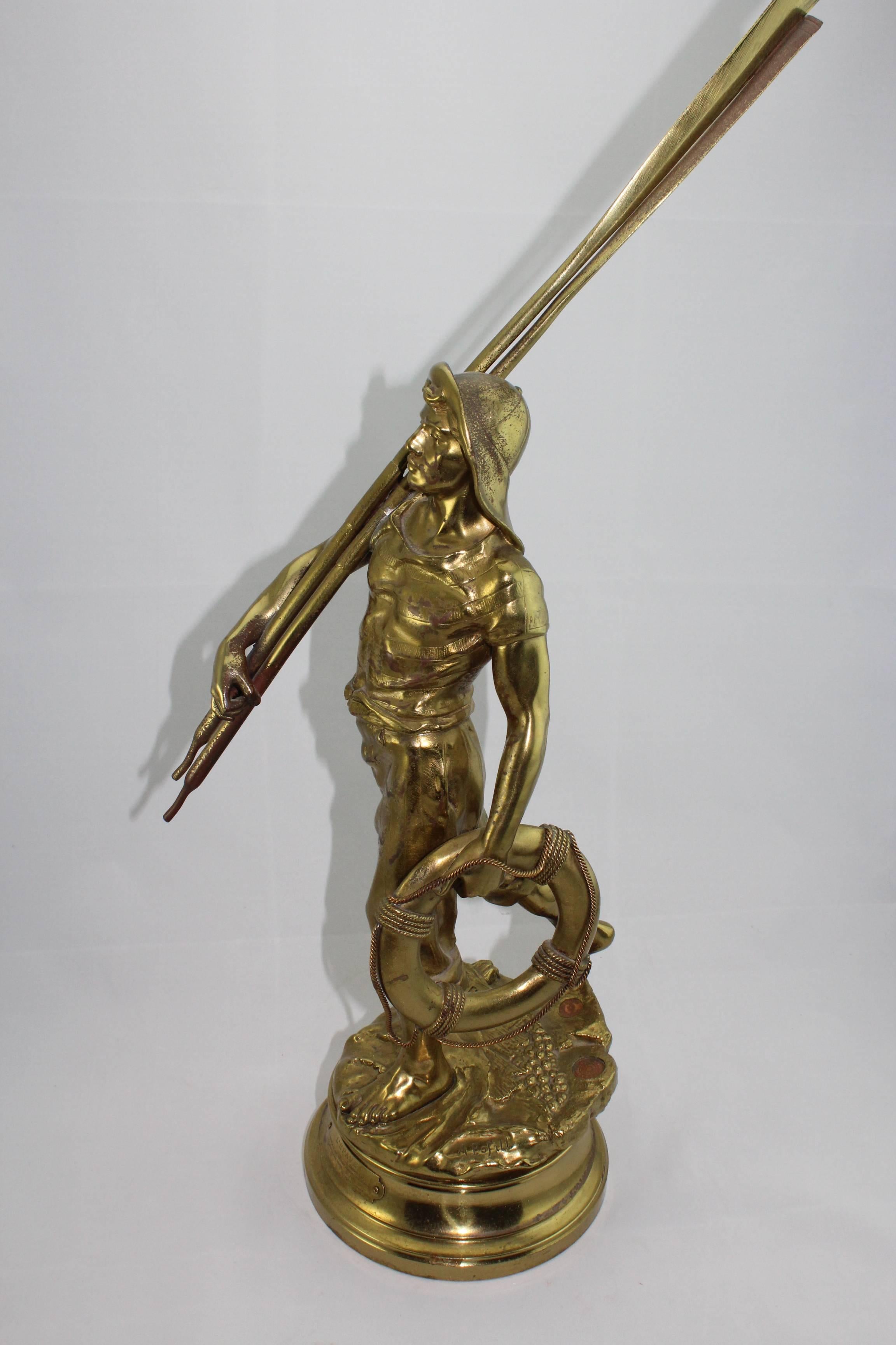 Art Nouveau Antoine Bofill Bronze of a Sea Man with Oars, French, circa 1900