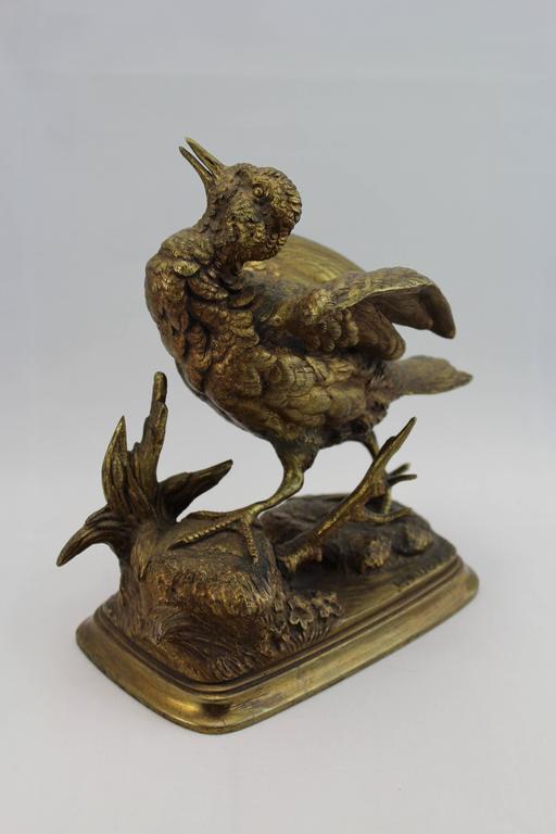 French Paul Edouard Delabrierre Animalier Gilt Bronze Bird, circa 1860