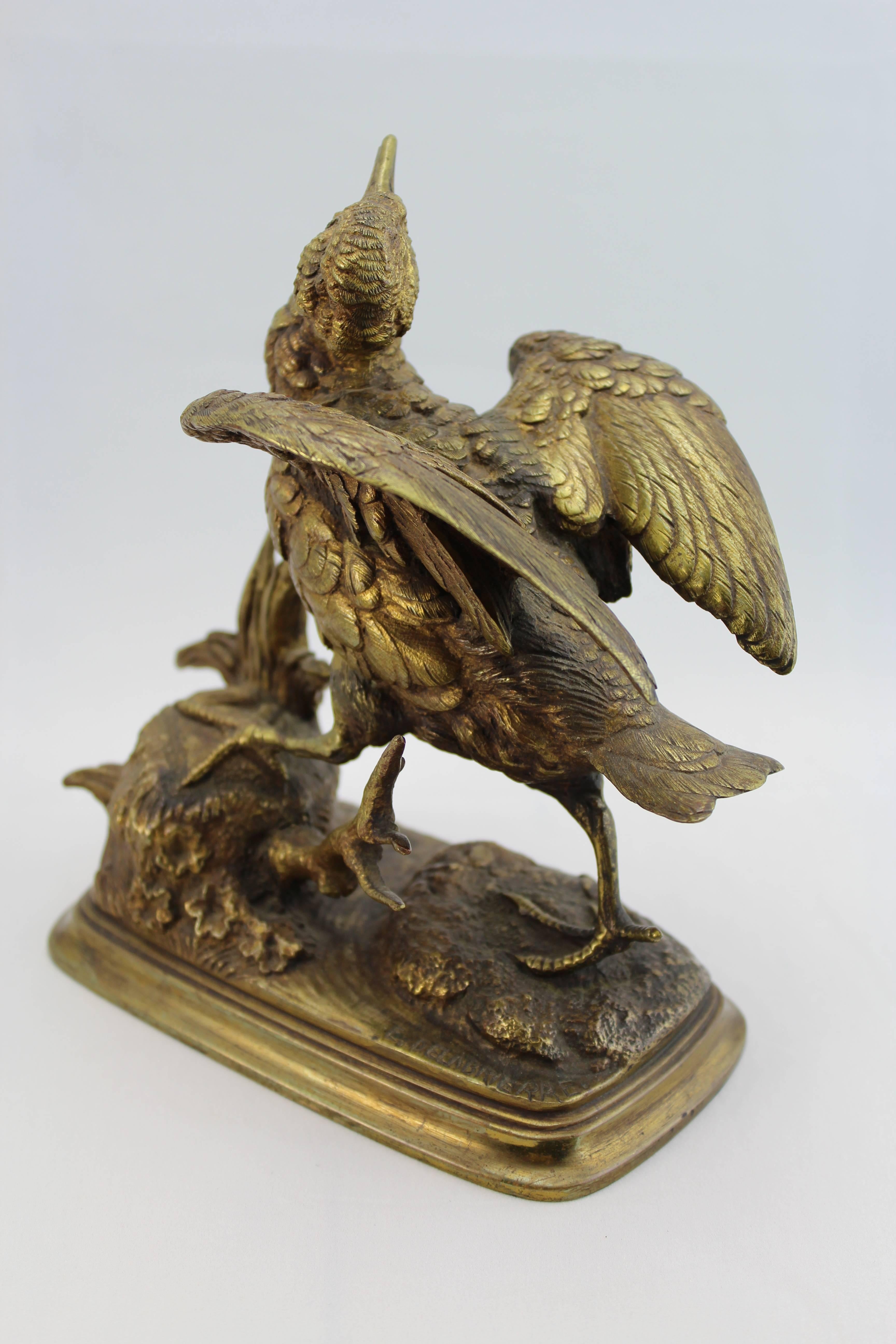 Beaux Arts Paul Edouard Delabrierre Animalier Gilt Bronze Bird, circa 1860