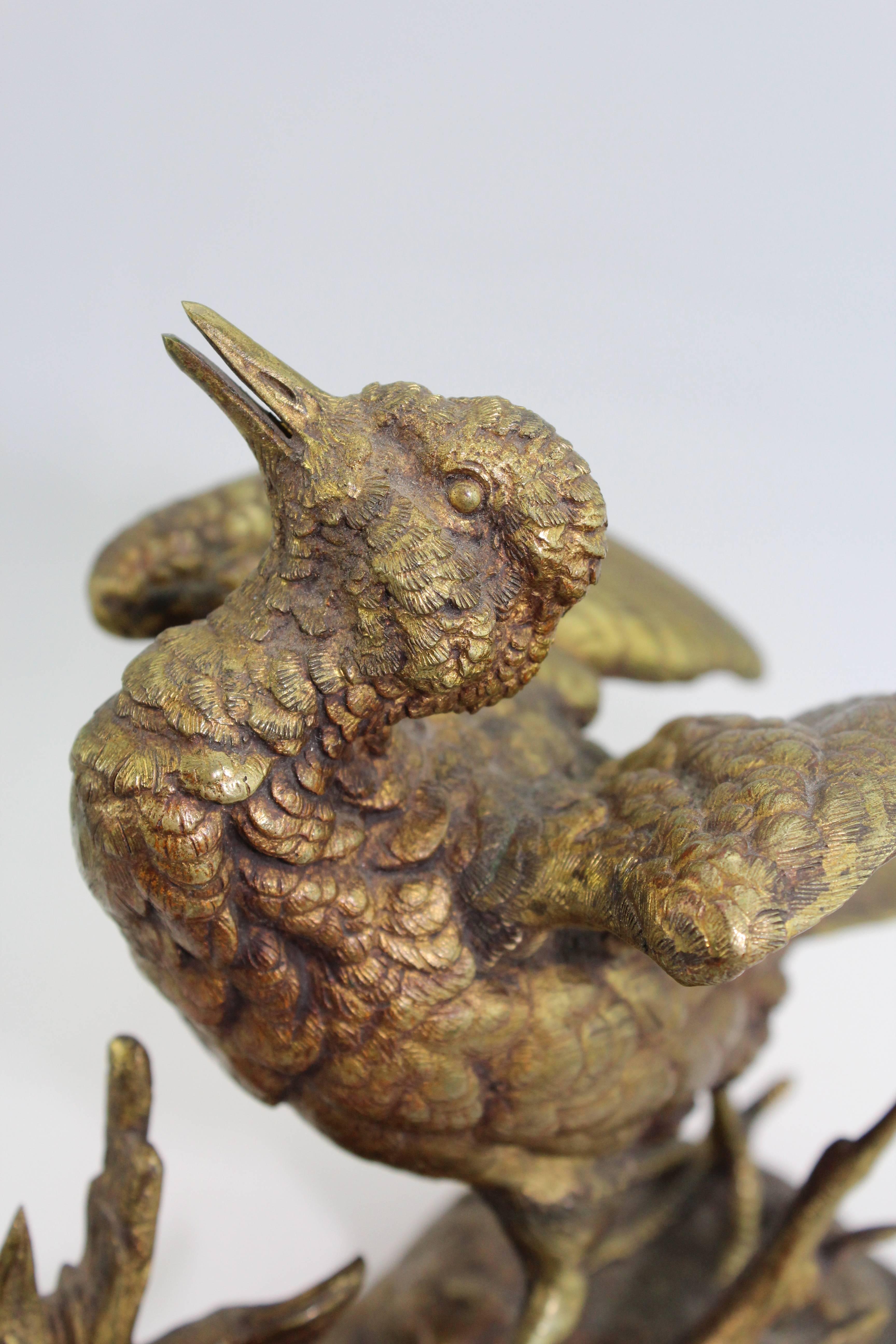 French Paul Edouard Delabrierre Animalier Gilt Bronze Bird, circa 1860