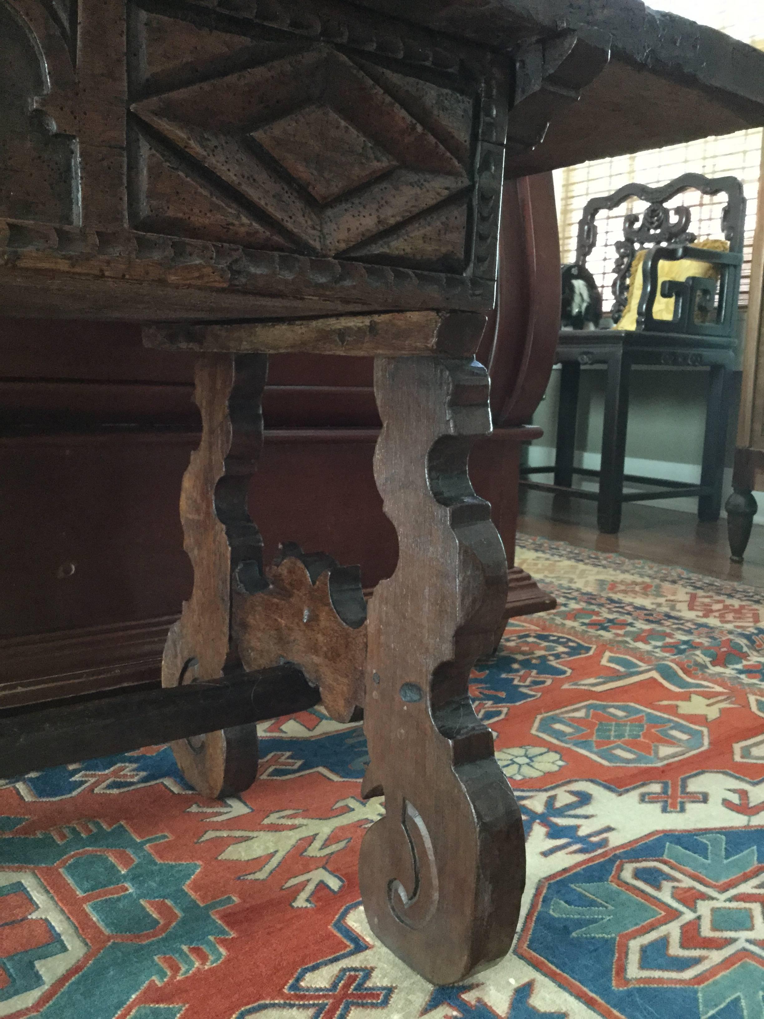 Hand-Carved Spanish 18th Century Mahogany Refectory Side Table