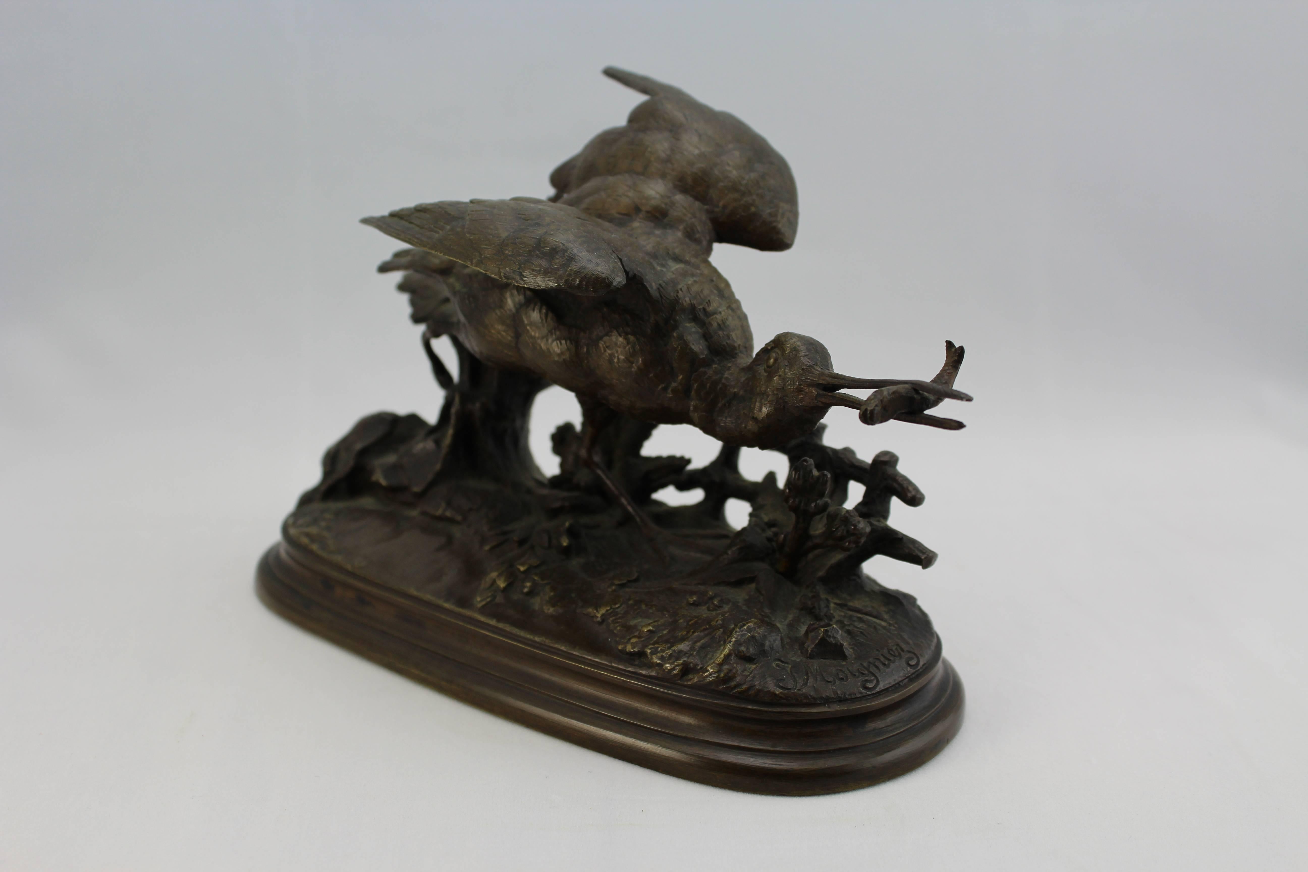JULES MOIGNIEZ SANDPIPER. Ca. 1874.

This is a stunning and moving bronze sculpture by Jules Moigniez executed in the 19th century with breathtaking detail and realism. This bronze is well documented and to my knowledge; has not been recasted.