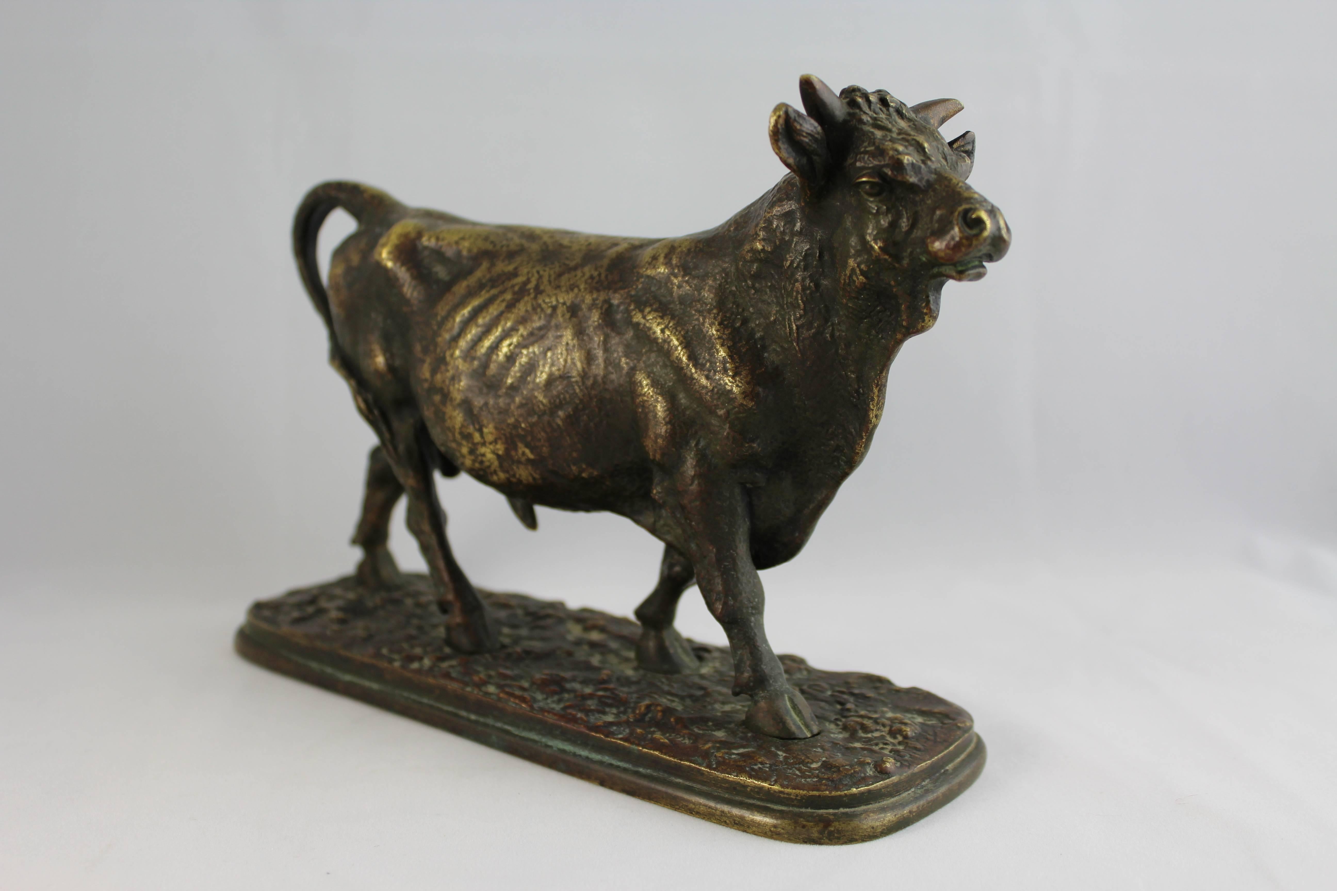 Christophe Fratin (Français:: 1801-1864):: Le taureau:: sculpture en bronze:: signée sur la base:: dimensions générales : 6 