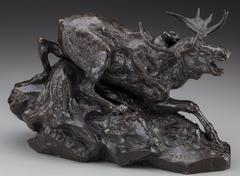 Antoine-Louis Barye Bronze Elan Surpris Par Un Lynx F. Barbedienne