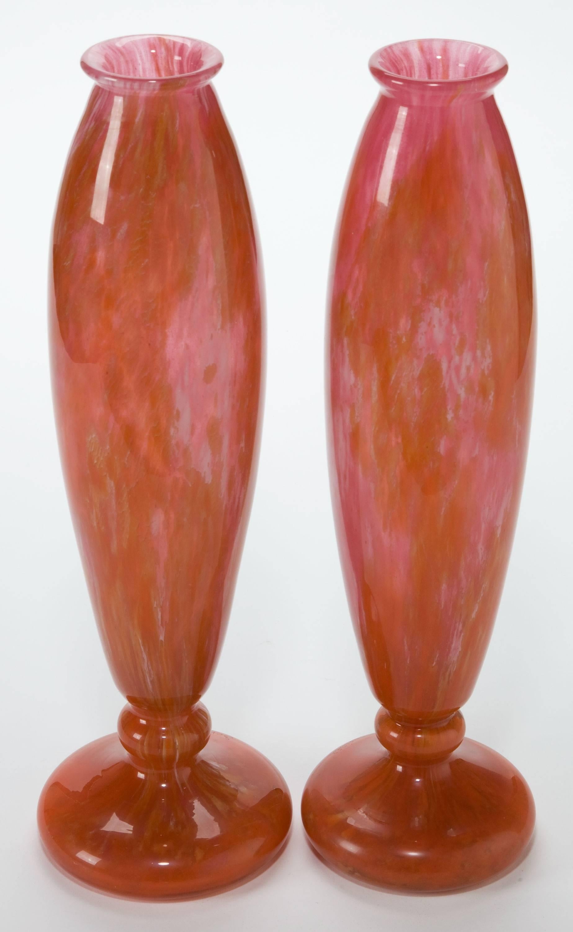 Pair of Schneider, Le Verre Francais glass vases, E´pinay-sur-Seine, France, circa 1925. Marks: SCHNEIDER. Measures: 16-1/4 inches high. (Total: Two items).

These vases are large and decorative and compliment contemporary Art Deco and Nouveau