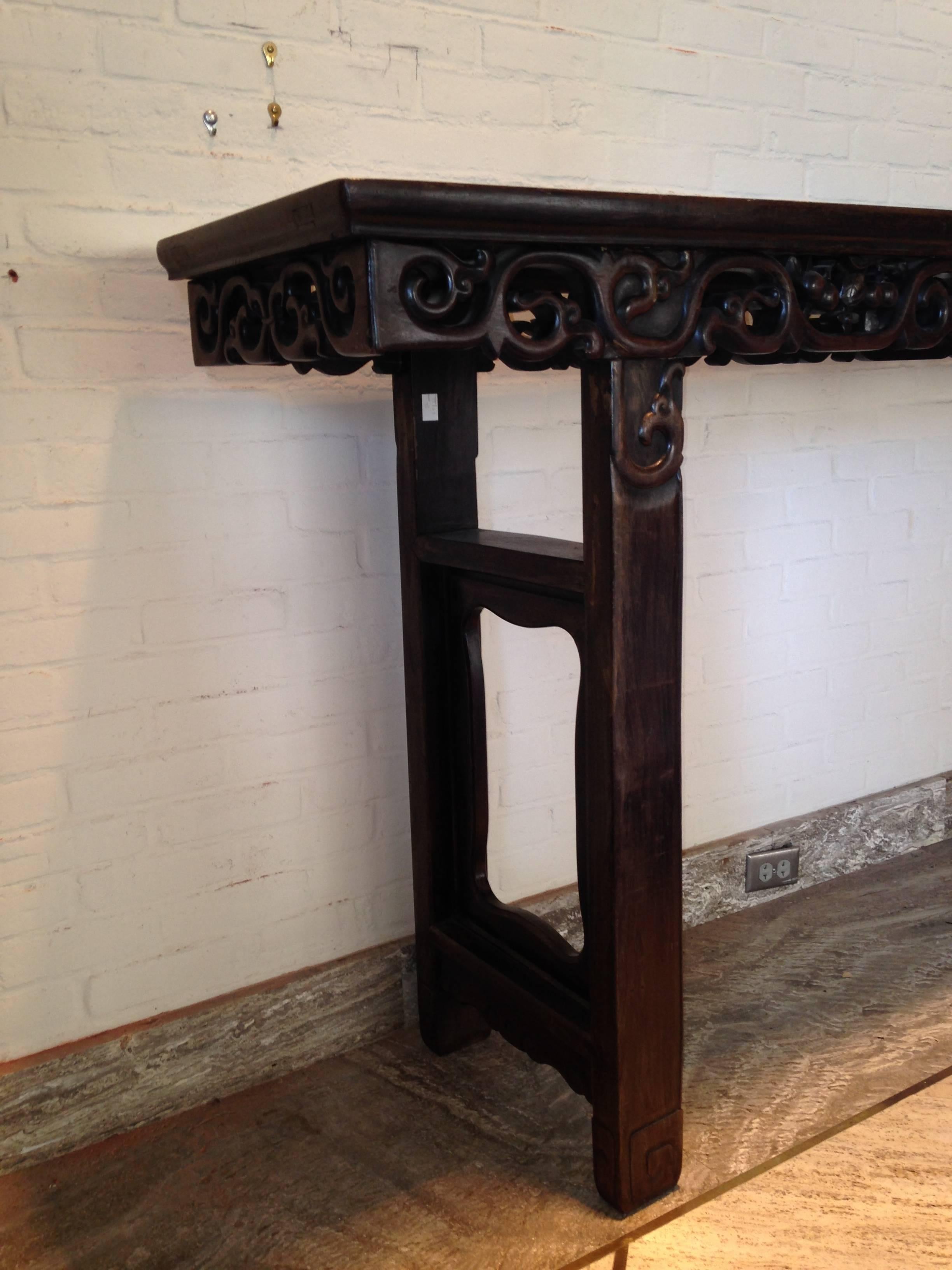 Hand-Carved Chinese Altar Table 19th Century Qing 8 FT Long Mahogany Wood