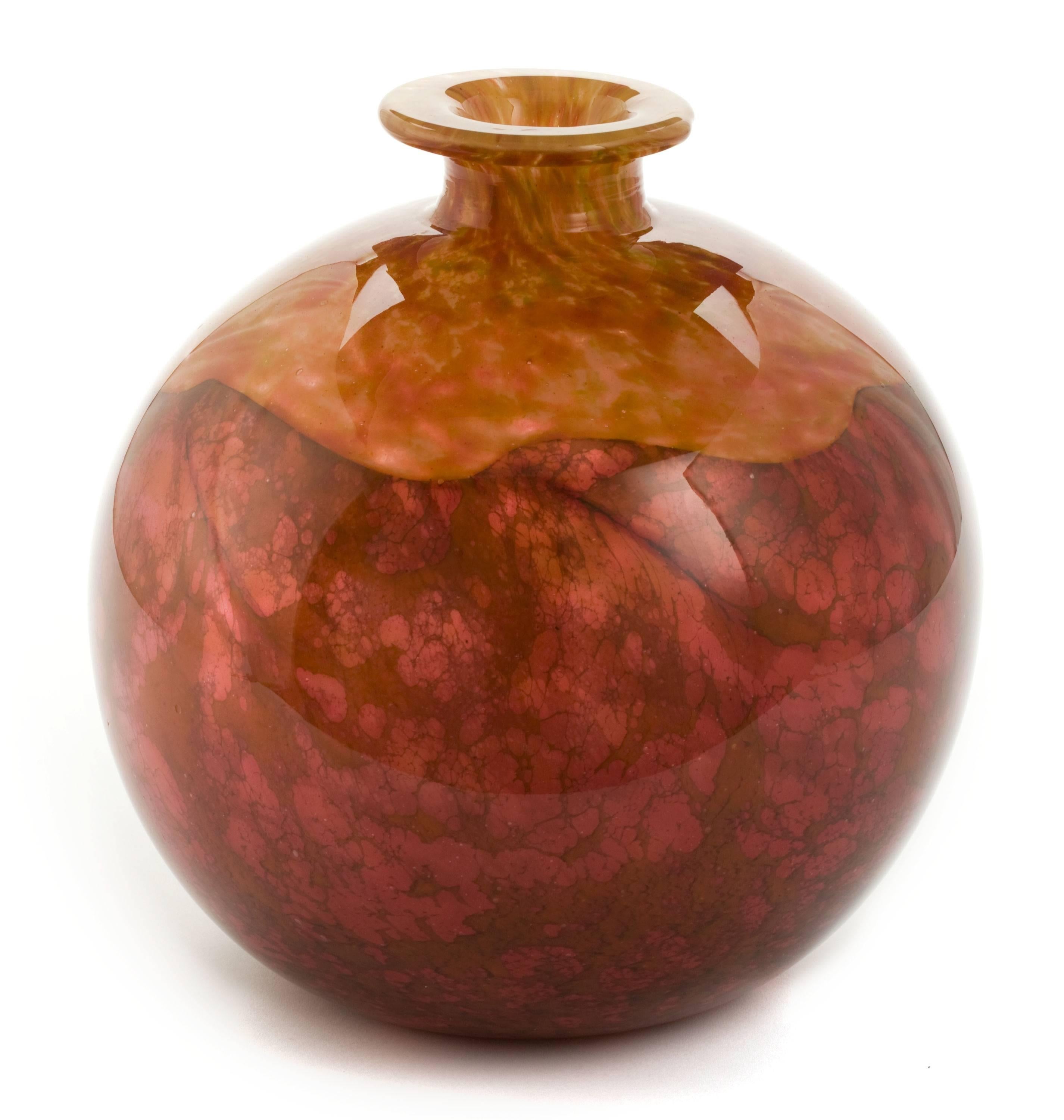 FAT CHARLES SCHNEIDER GLASS VASE, LE VERRE FRANCAIS, CHARDER circa 1924. Marks: 