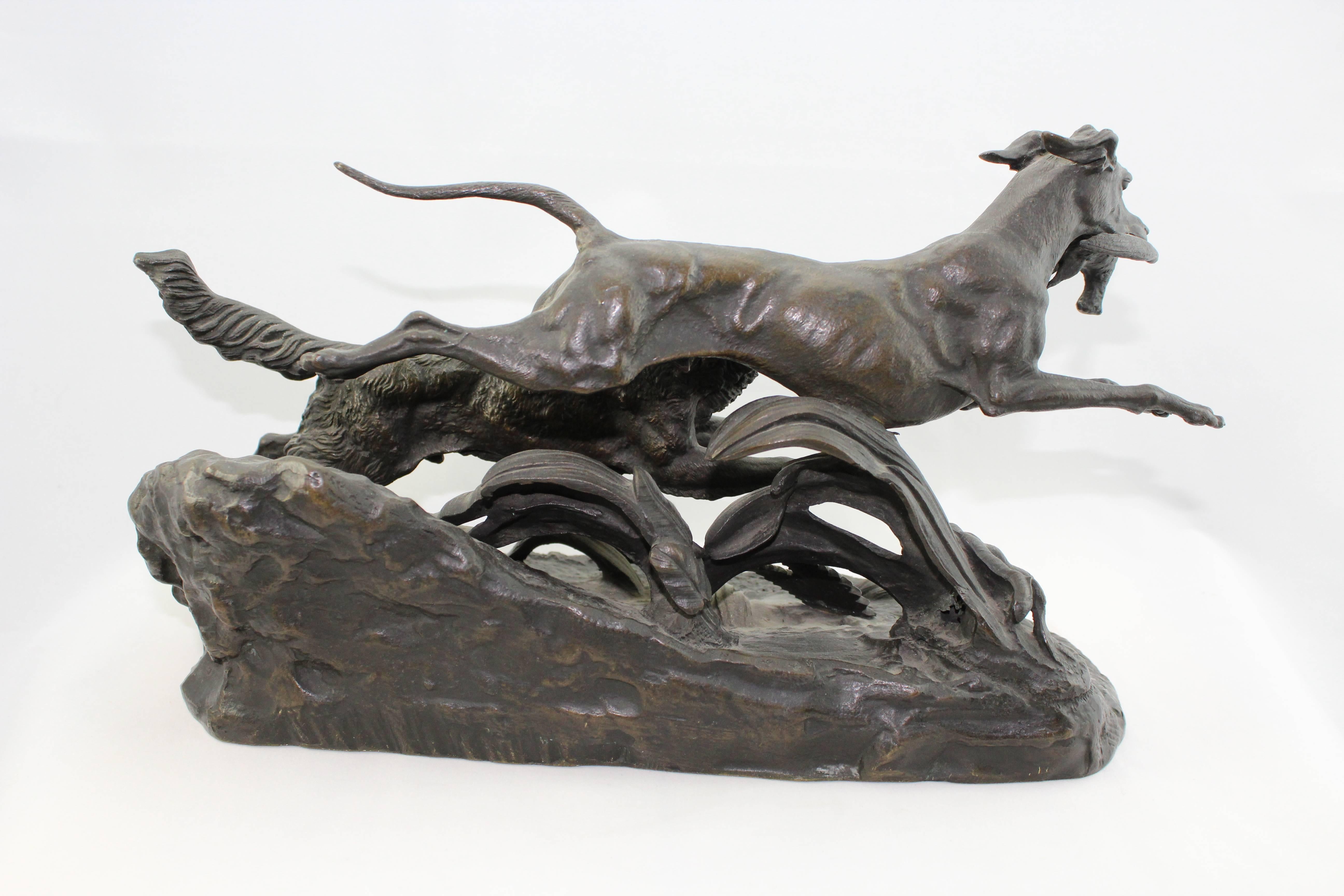 Beaux Arts Paul-Joseph-Victor Dargaud Bronze Sculpture Group of Hunting Dogs, circa 1878