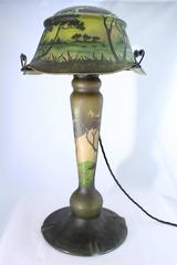 Monumental Daum Nancy Cameo Scenic Lamp, circa 1900