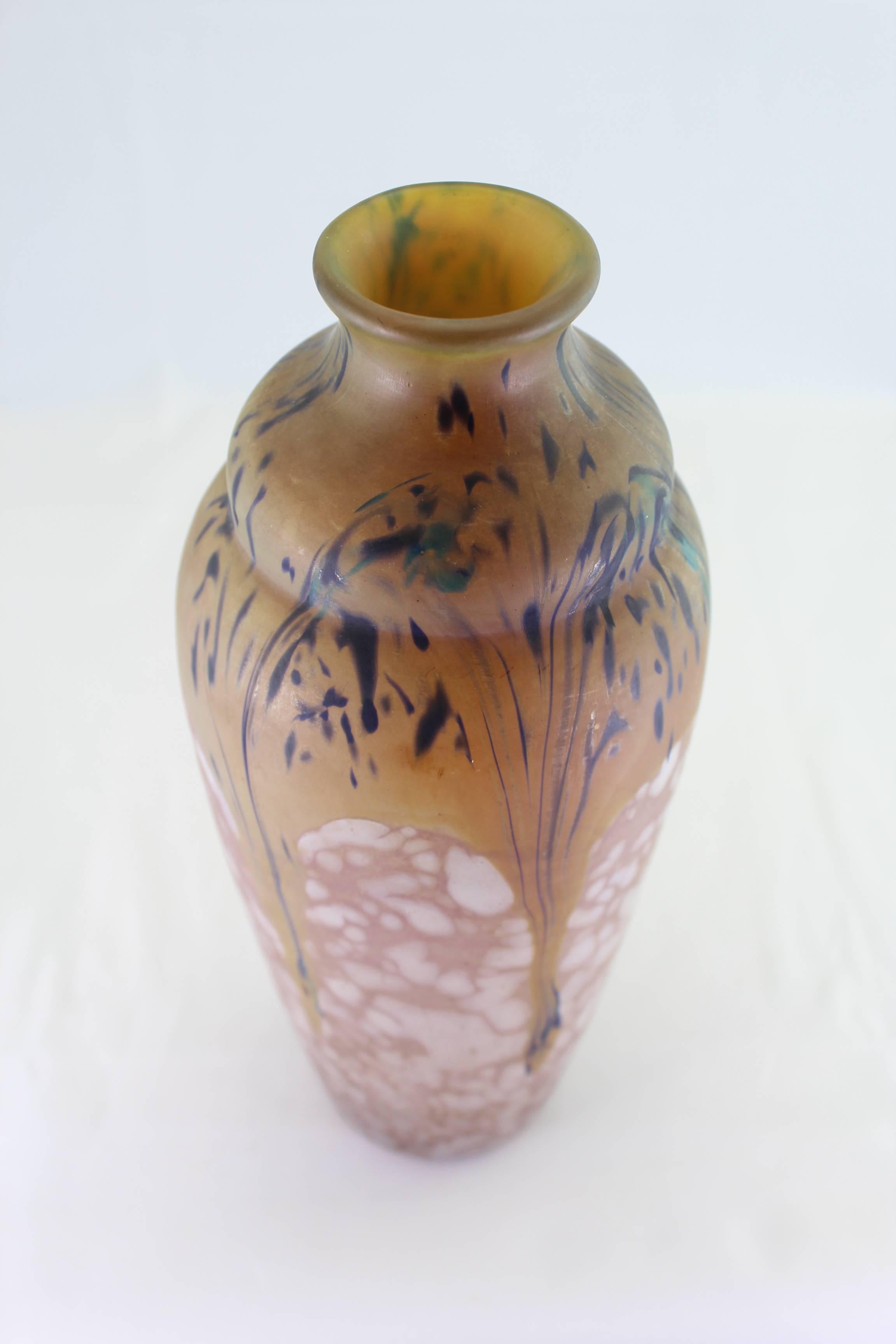 Fired Daum Nancy Art Deco Variegated Vase, circa 1920