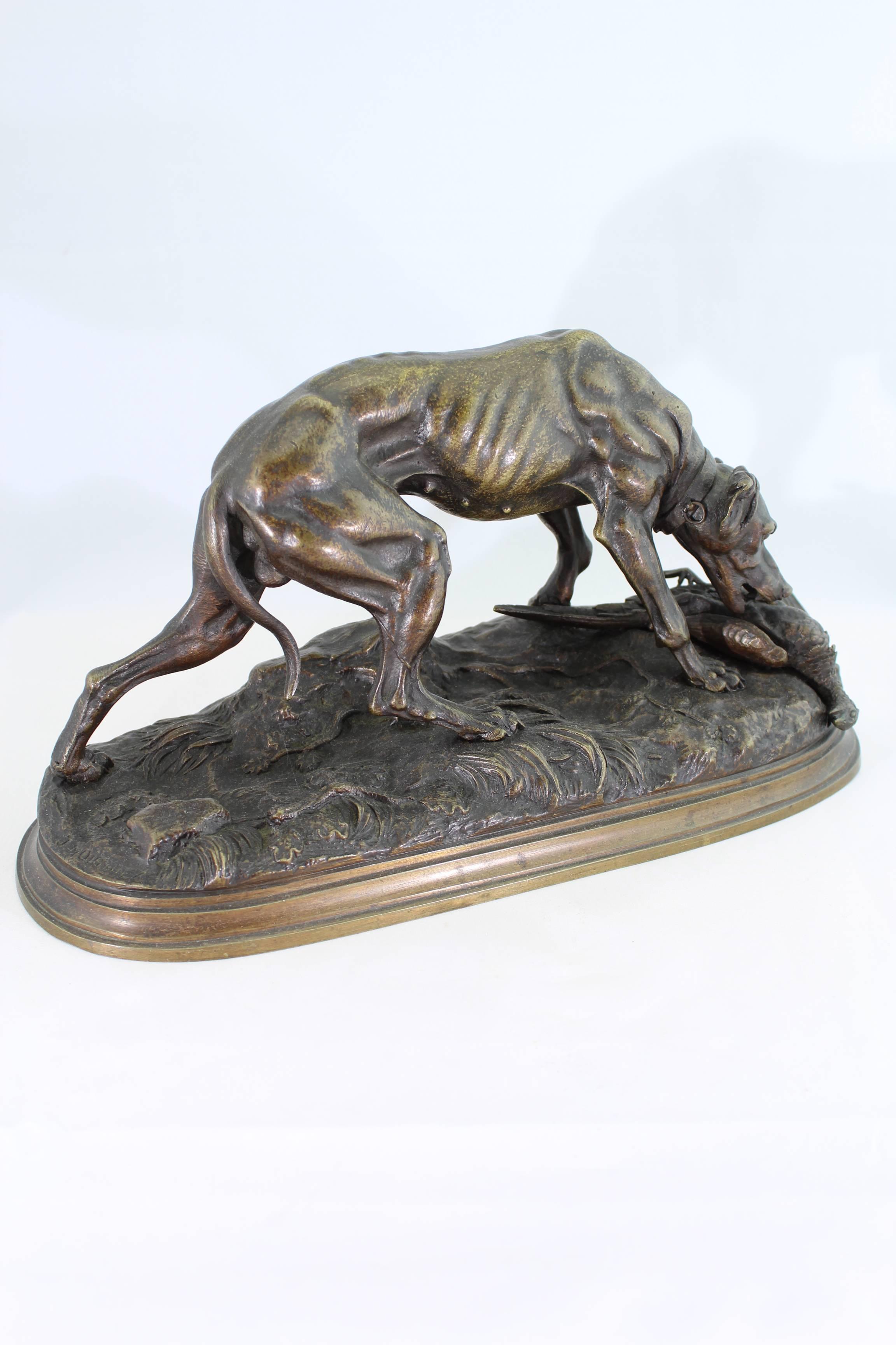 Image of Jules Moigniez Bronze Sculpture of a Pointer and Pheasant, 19th Century

Jules Moigniez Bronze Sculpture of a Pointer and Pheasant, circa 1874.

This is a large, stunning and moving bronze figure by Jules Moigniez executed in the 19th