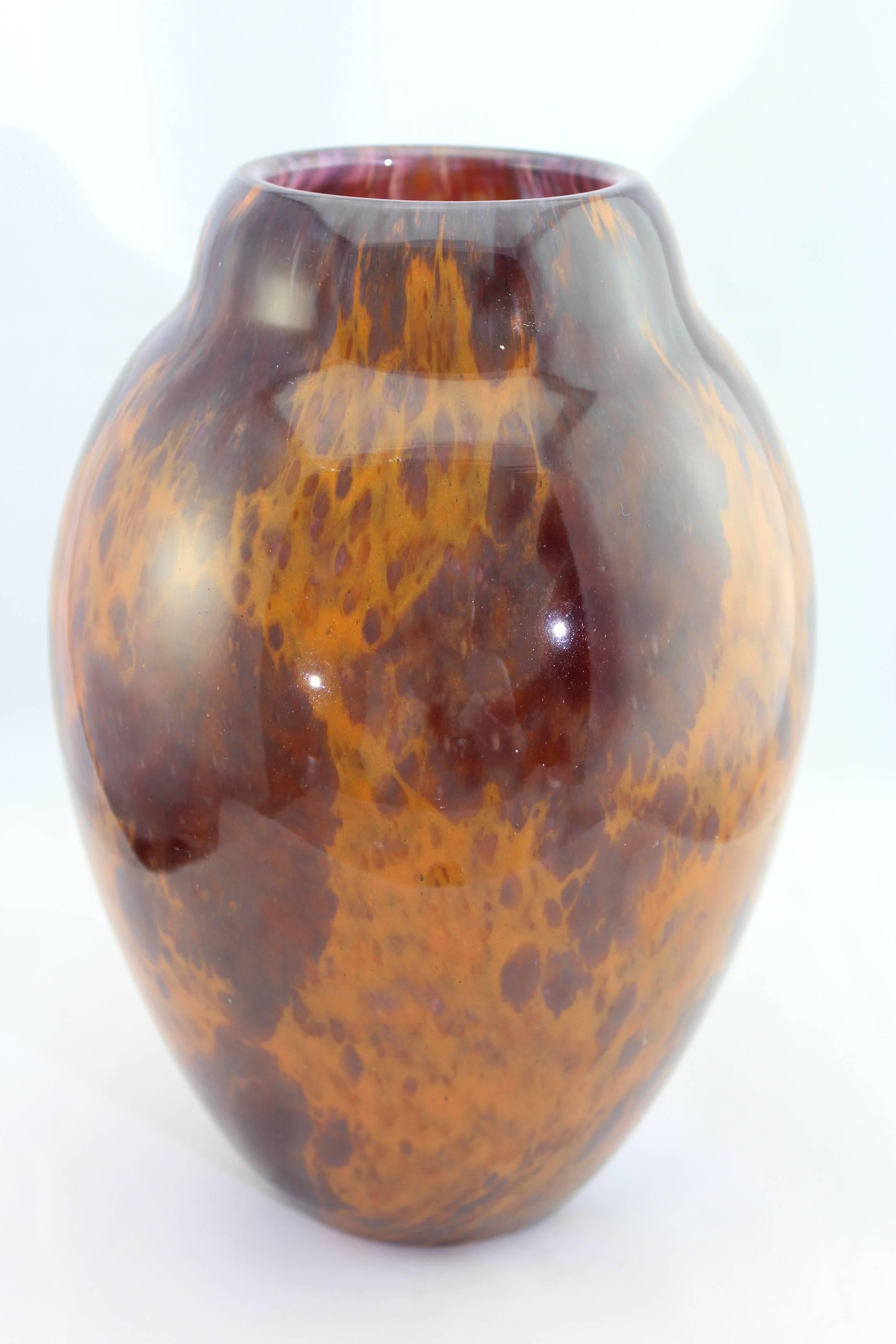 Fired Charles Schneider Art Deco Glass Vase, circa 1925