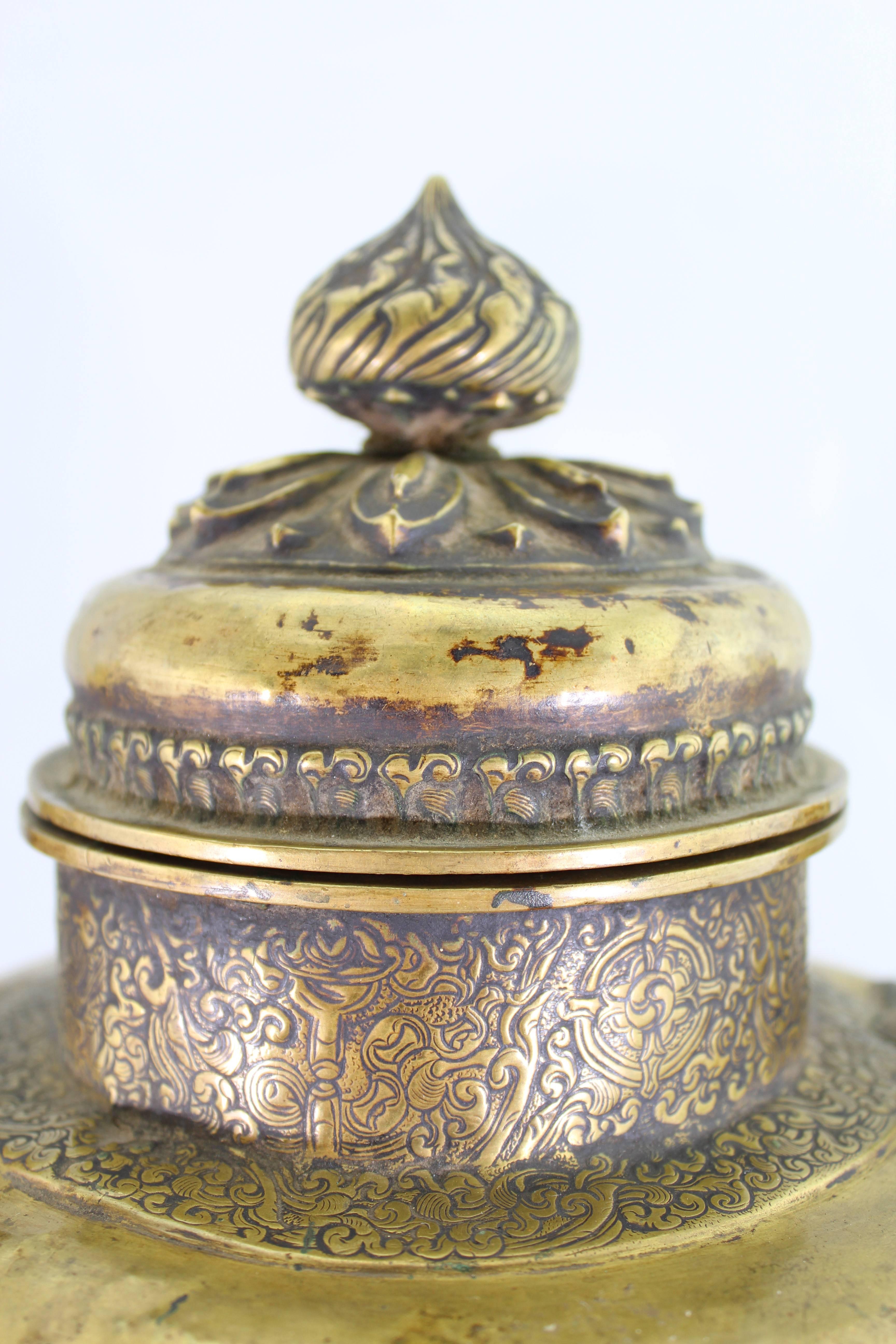 Hand-Crafted Tibetan 19th Century Brass Dragon Tea Pot