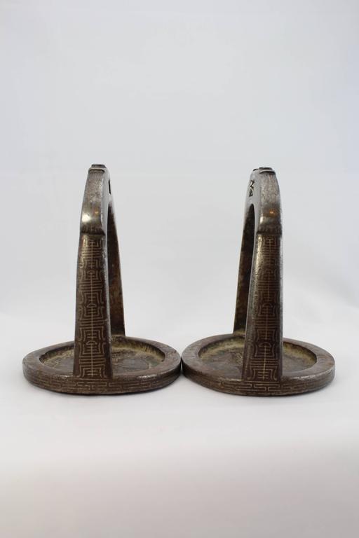 19th Century Tibetan Iron and Silver Inlaid Stirrups In Good Condition In Dallas, TX