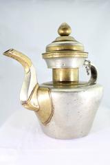 19th Century Tibetan Metallic Silver and Brass Prayer Teapot