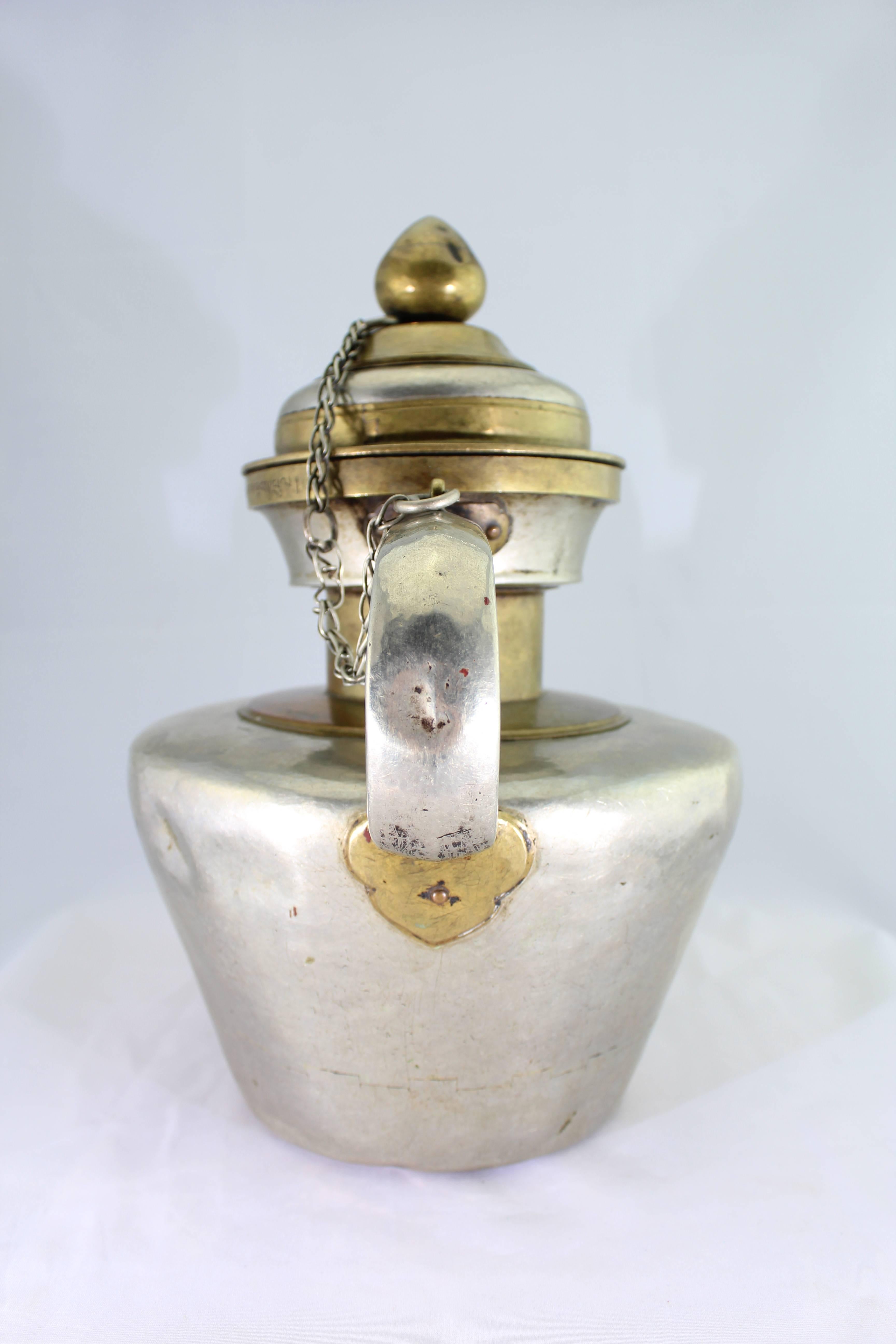 19th Century Tibetan Metallic Silver and Brass Prayer Teapot In Good Condition In Dallas, TX