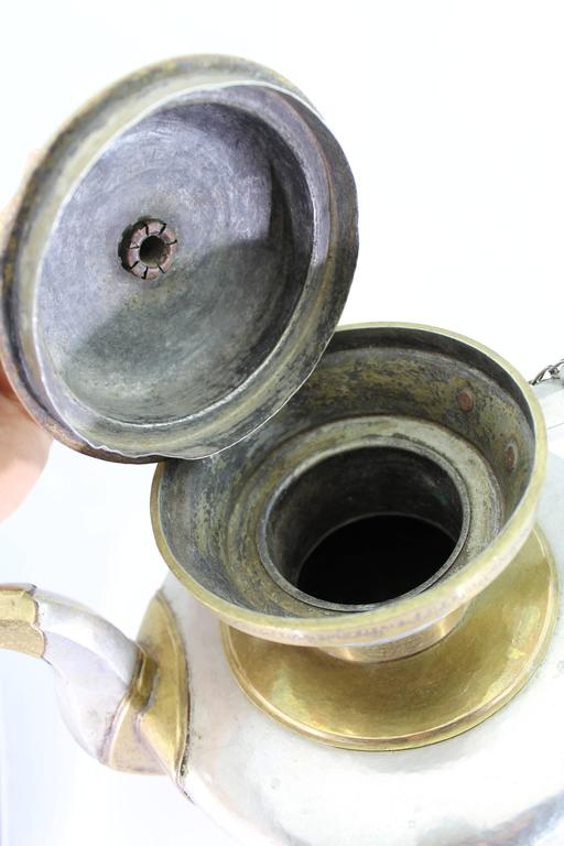 19th Century Tibetan Metallic Silver and Brass Prayer Teapot 1
